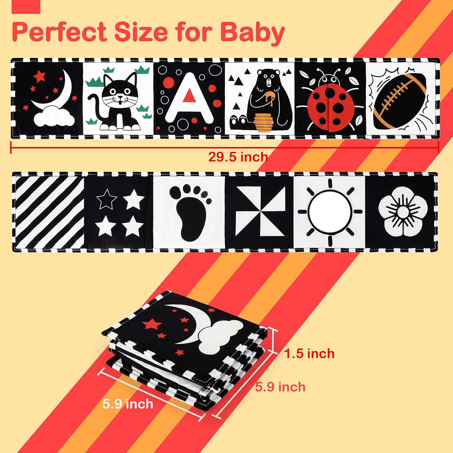 URMYWO Black and White Baby Toy, Tummy Time High Contrast Newborn Toys 0-3 Months, Soft Baby Book, Visual Stimulation Montessori Sensory Infant Toys 0-6-12 Months, Boy Girl Shower Gift