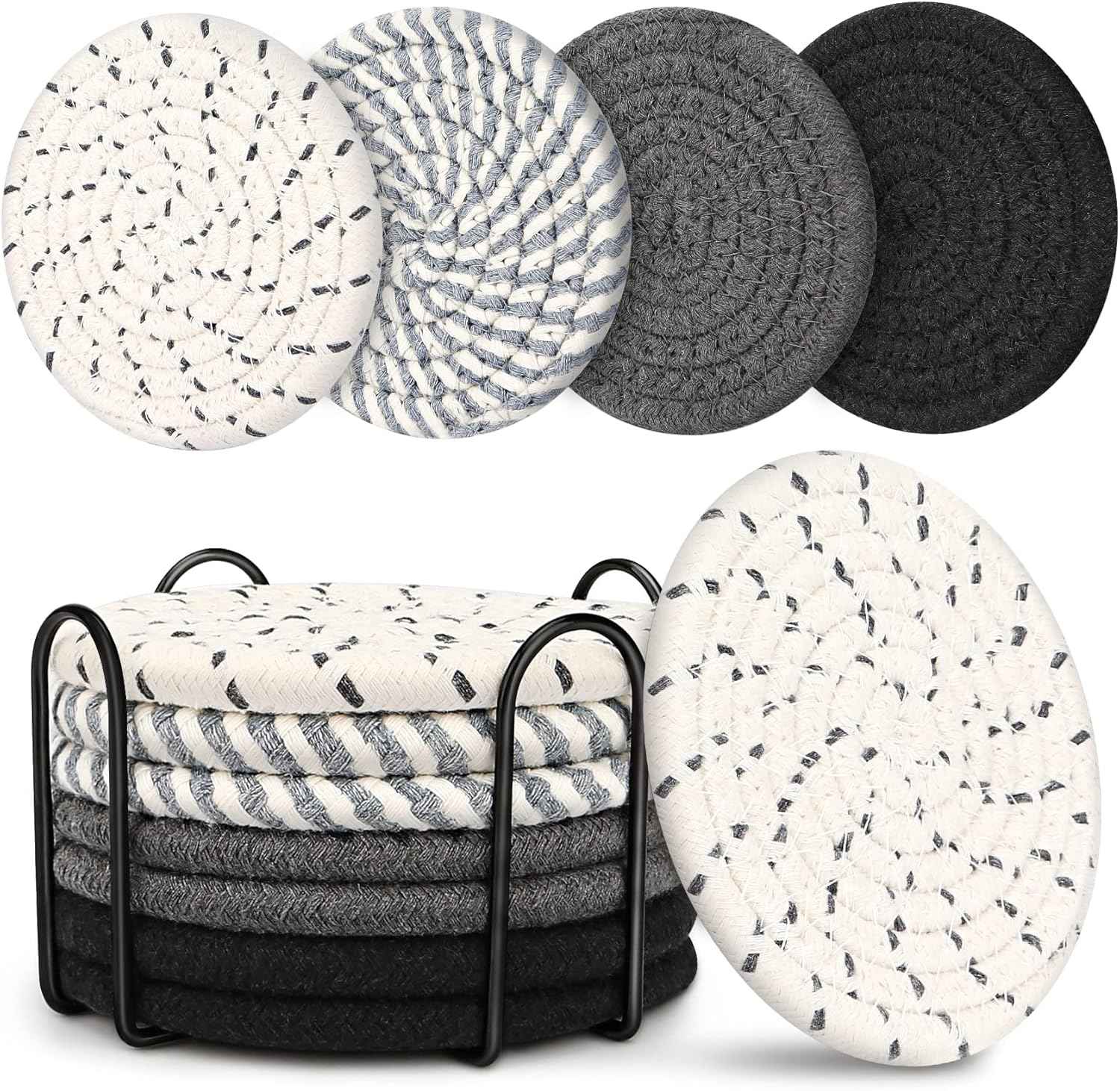 Coasters for Drinks, Coasters Set of 4 - Color, 8 Pack Coaster Set, Absorbent Coaster with Holder, Coffee Table Decor, Living Room Decor for House Warming Gifts