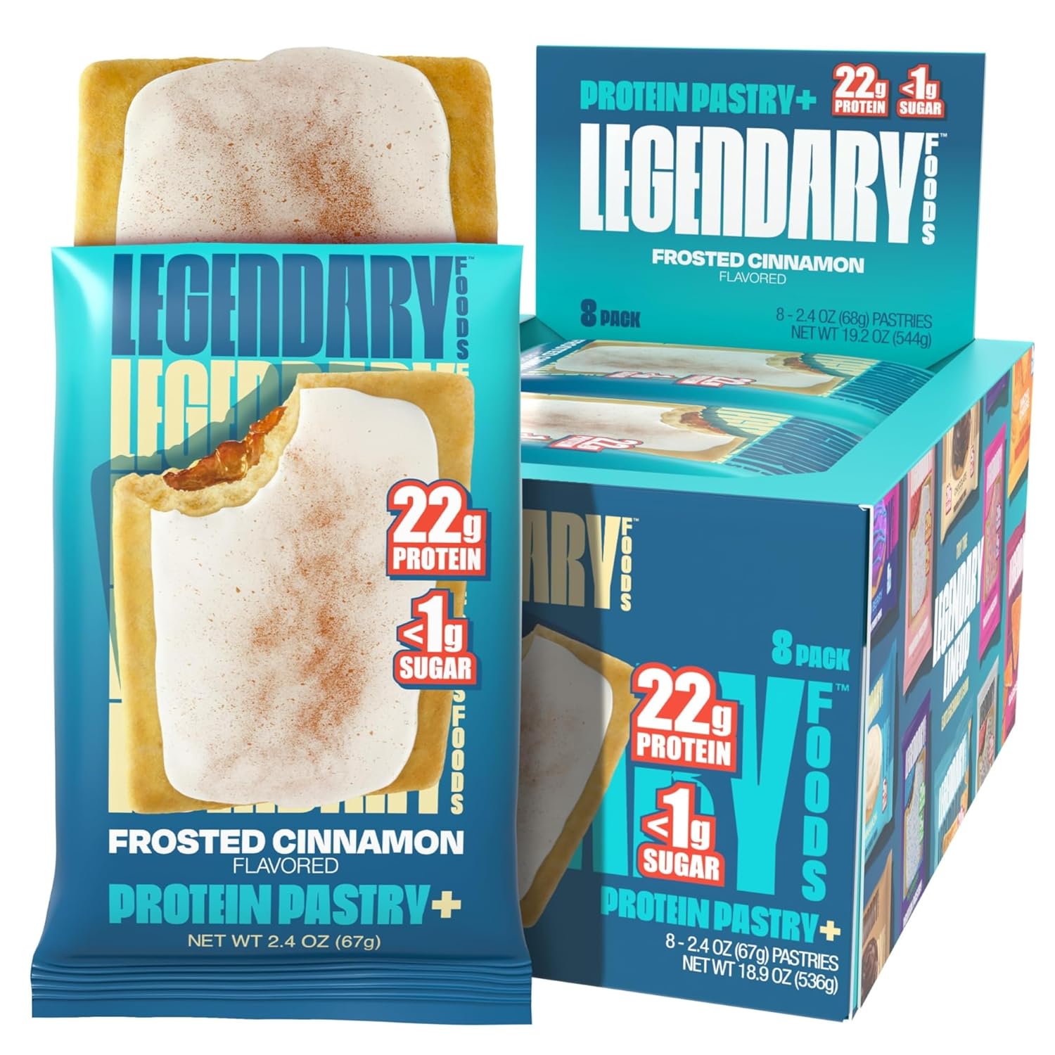 Legendary Foods 22g Protein Pastry, Frosted Cinnamon, Low Carb, Gluten Conscious, Keto Snack, 8 Pack