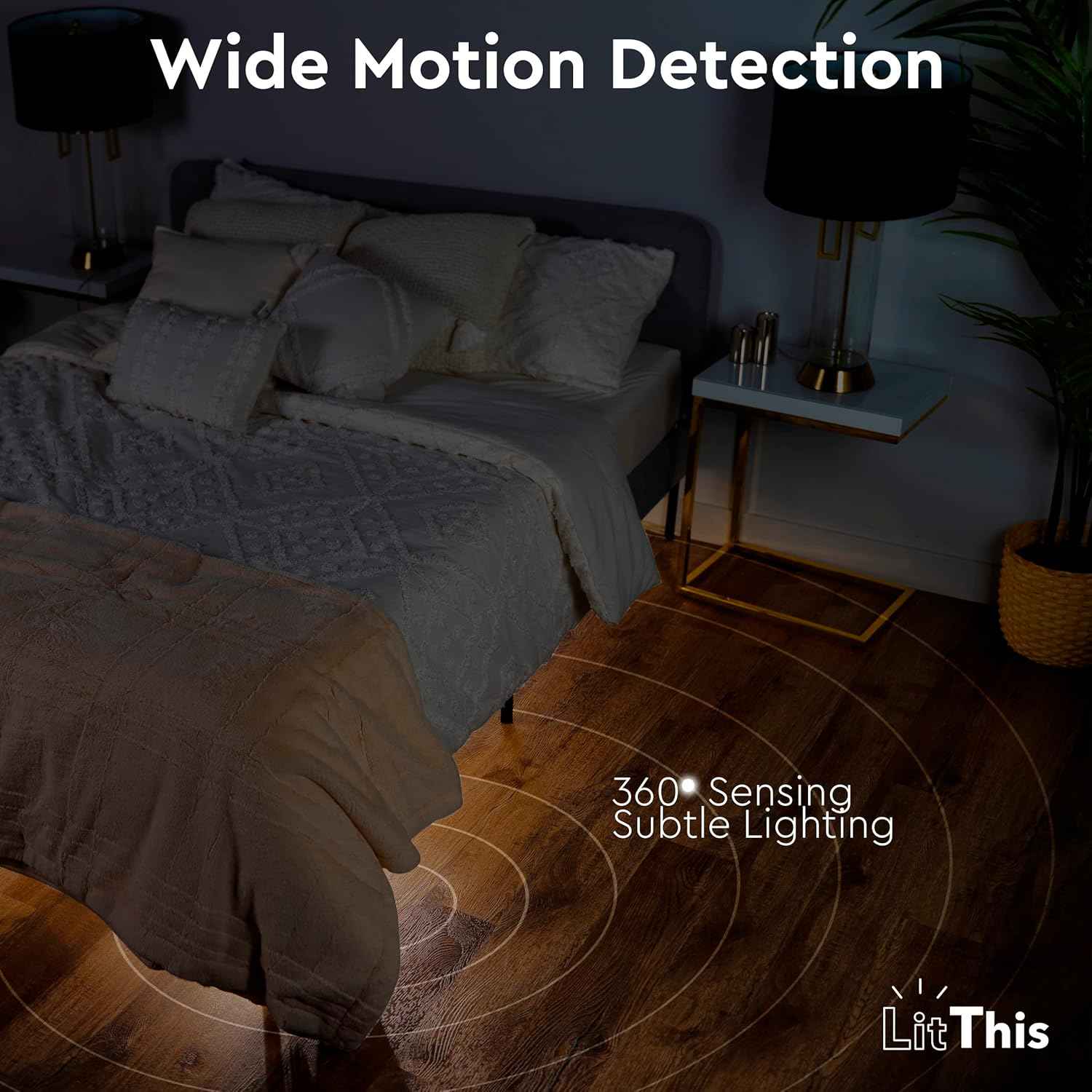 LitThis Under Bed Lights Motion Sensor Patented 360° Motion Activated Night Light for Under Bed Light. – No Installation, Easily positioned, dimmable, auto on/Off.