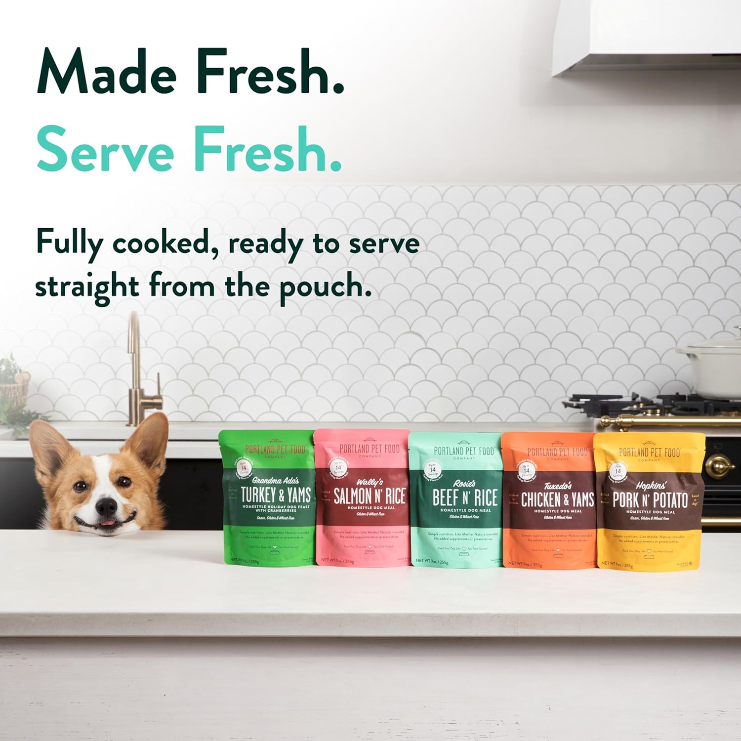portland pet food company fresh dog food pouches human-grade toppers wet pet meal & mixers for small & large breed puppies & senior dogs gluten-free limited ingredient rosie's beef n' rice 8 pack