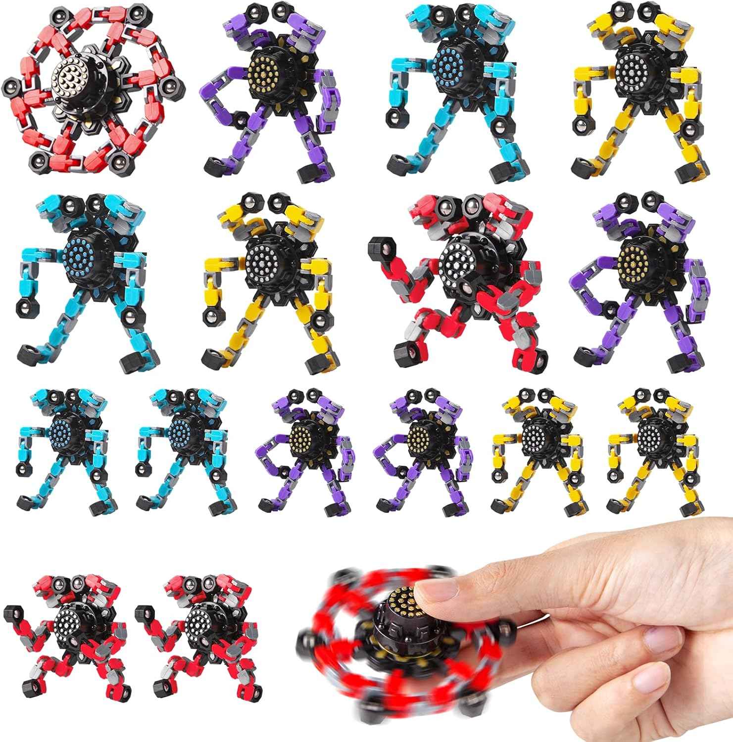 Valentines Day Gifts Transformable Fidget Spinners Toys 4 Pcs for Kids and Adults Stress Relief Sensory Toys for Boys and Girls Age 8-13 Fingertip Gyros Easter Basket Stuffers for Teens