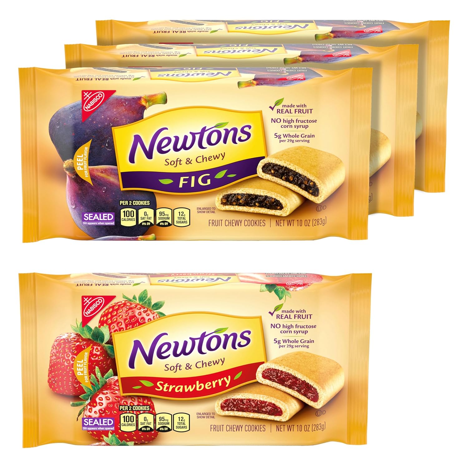Newtons Soft & Fruit Chewy Fig & Strawberry Cookies 4 Packs Variety Gift
