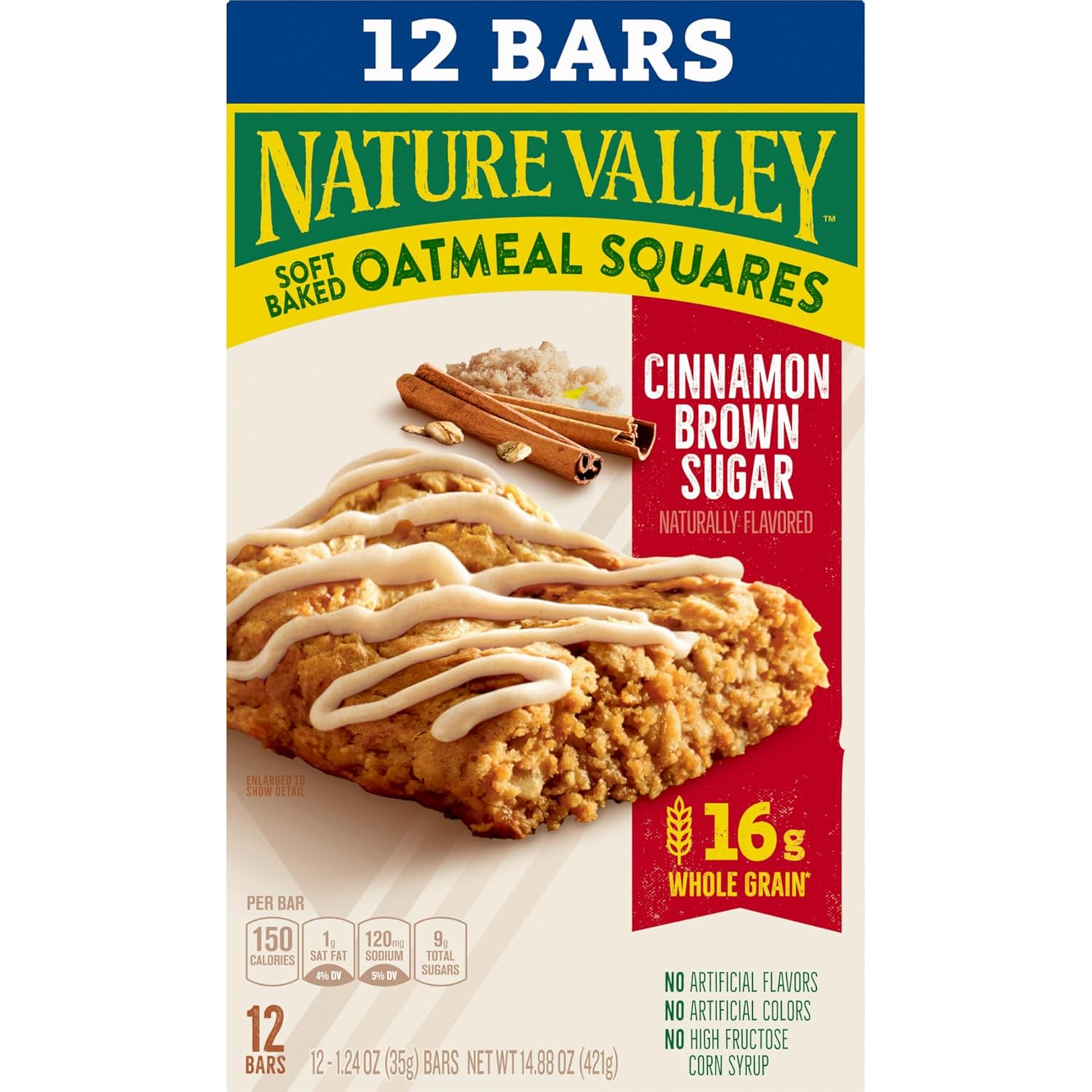 Nature Valley Soft Baked Oatmeal Squares, Cinnamon Brown Sugar, 12 Bars, 14.88 oz, Wholesome Snack