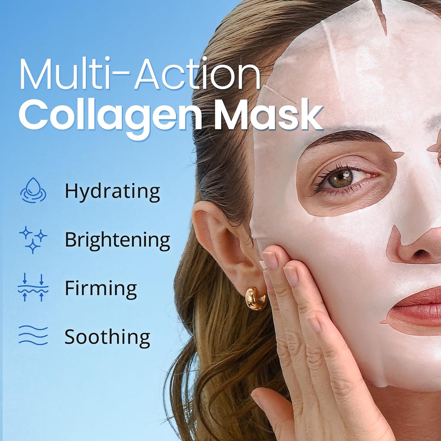 Ebanel 10 pack collagen face mask with hyaluronic acid, vitamin c, and aloe for skin firming and anti aging