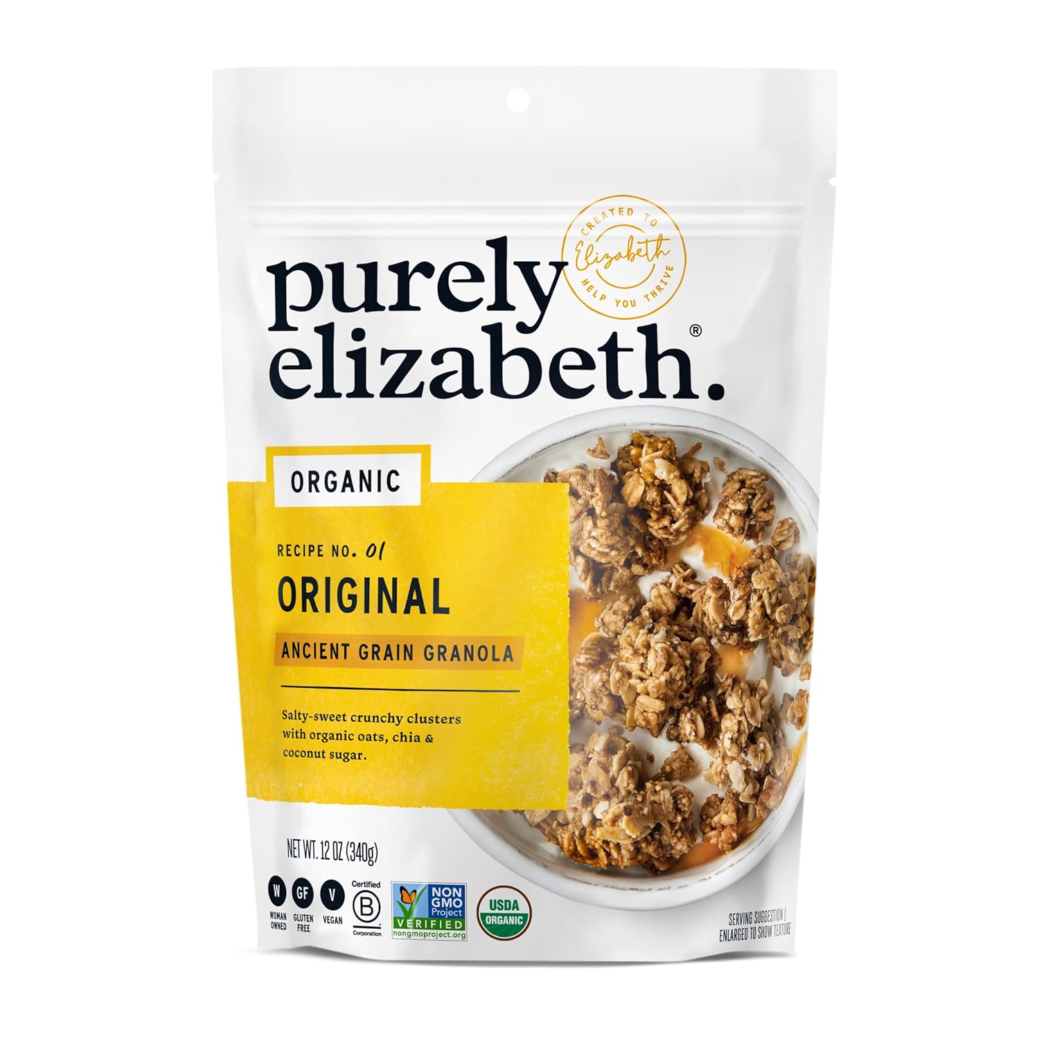 Purely Elizabeth Organic Original Ancient Grain Granola 12oz Bag Gluten-Free Non-GMO