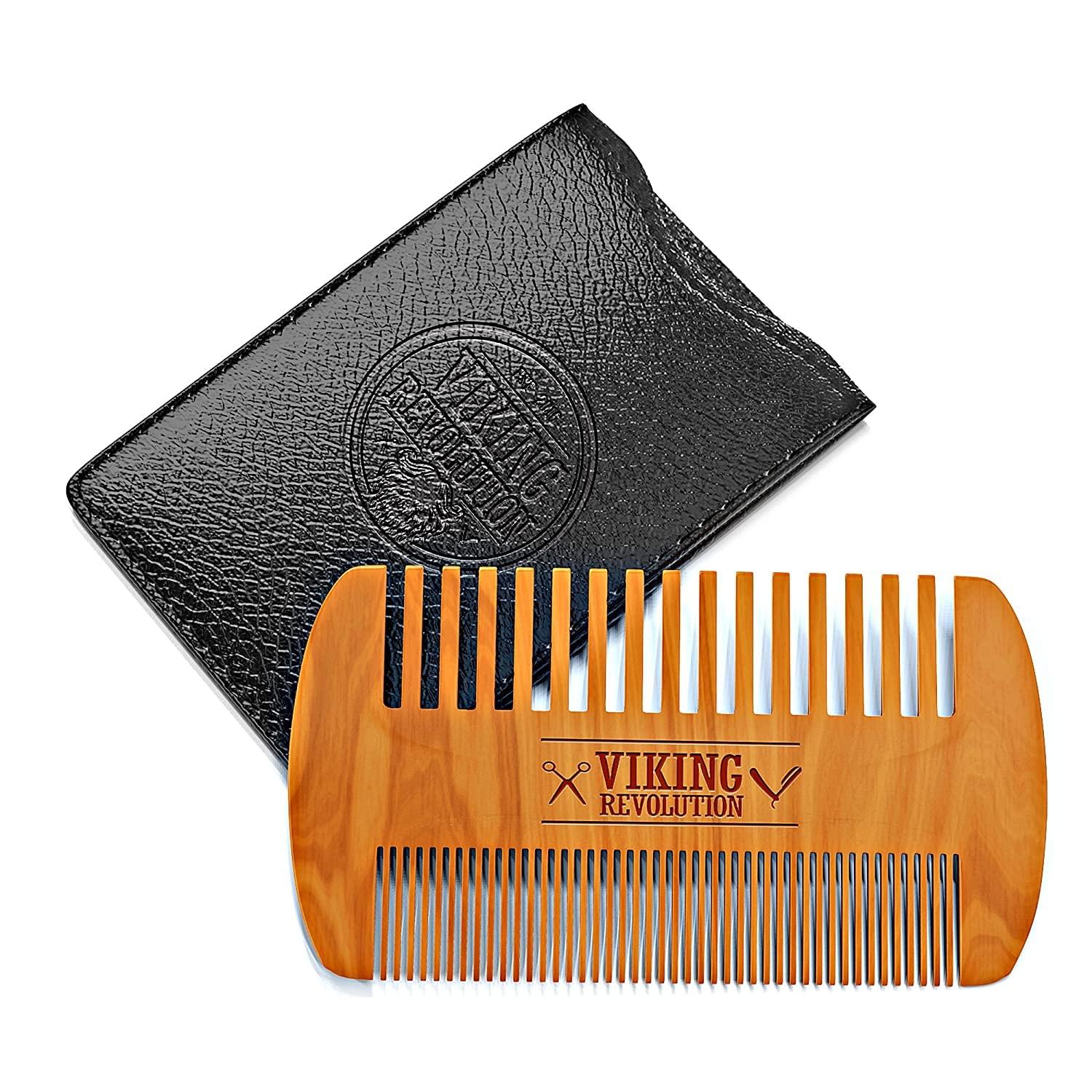 viking revolution natural boar bristle beard brush and pear wood comb set with velvet travel pouch