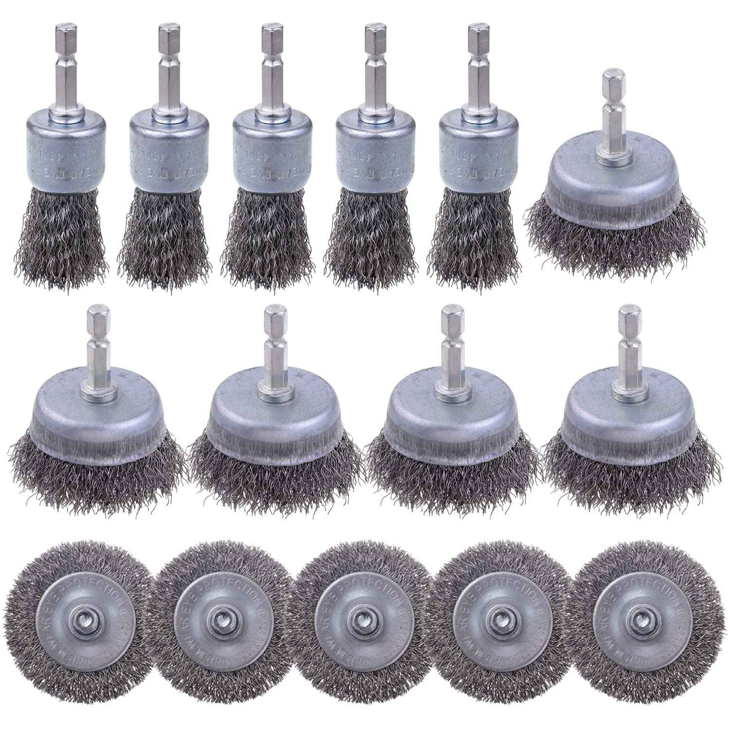 Rocaris 6 Pack Carbon Steel Wire Wheel and Pen Brush Set with 1/4-Inch Hex Shank for Rust Removal, Corrosion and Scrub Surfaces