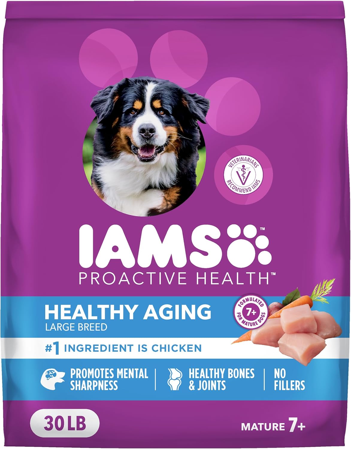 iams proactive health healthy aging large breed dog food real chicken senior dogs 30lb bag
