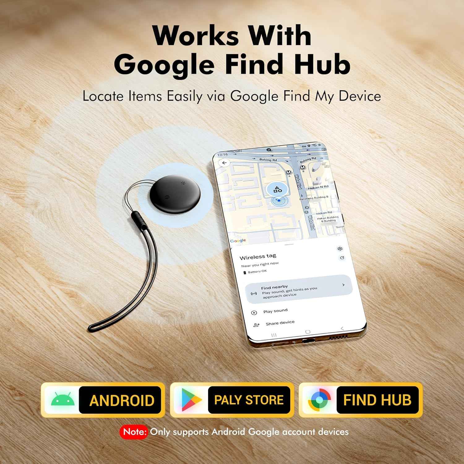 Air Tracker Tags 4 Pack for Android with Case- Bluetooth GPS Tracker Item Finder for Key, Wallet, Luggage - Works with Google Find Hub, IP66 Waterproof, Smart Tag for Android & Samsung Phones(Black)