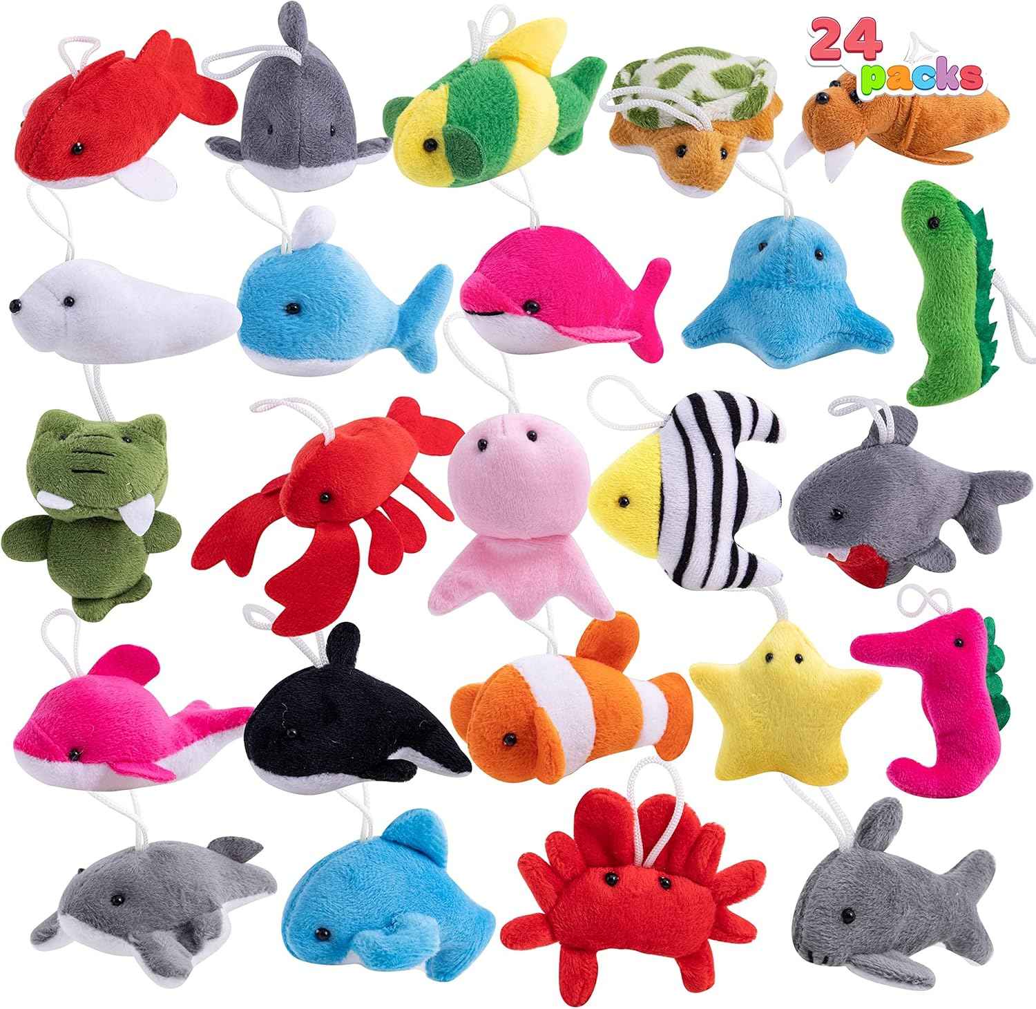 JOYIN 24 Pack Mini Animal Plush Toy Assortment (24 Units 3" Each), Animals Keychain Decoration for Kids, Small Stuffed Animal Bulk for Kids, Carnival Prizes, School Gifts, Valentines Goodie Bags