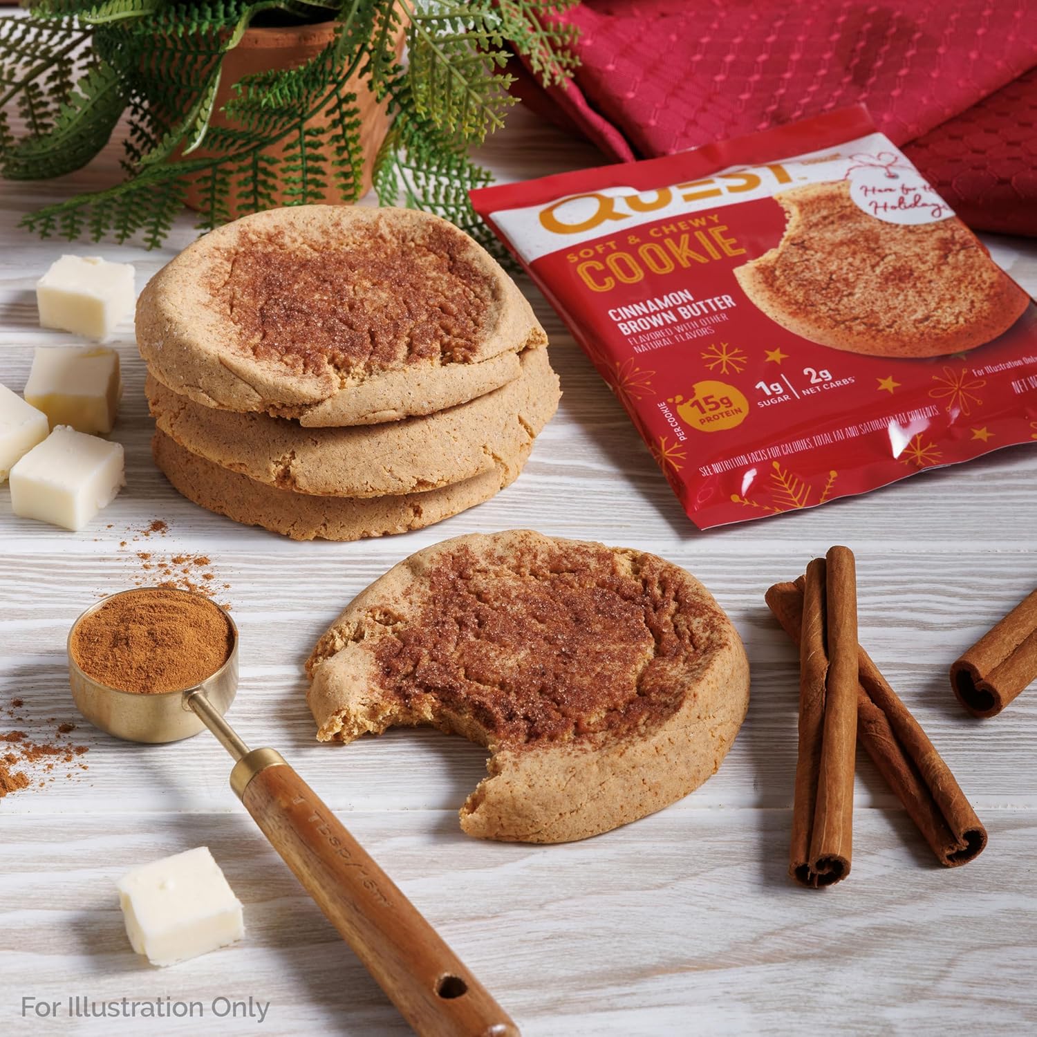 Quest Nutrition Cinnamon Brown Butter Protein Cookies, 15g Protein, 1g Sugar, 2g Net Carbs, Keto Friendly, 12 Count