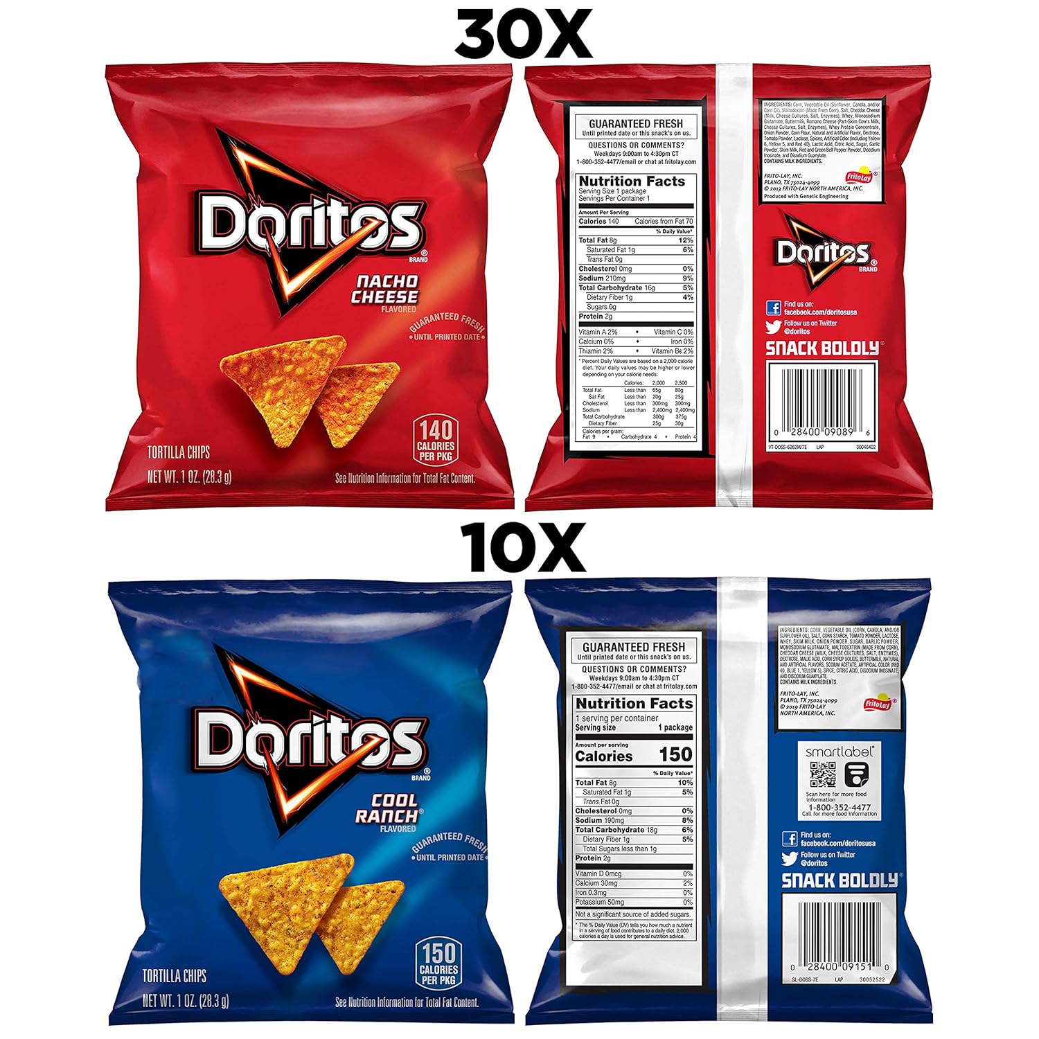 Doritos favorites variety pack nacho cheese and cool ranch 1 oz single serve bags pack of 40