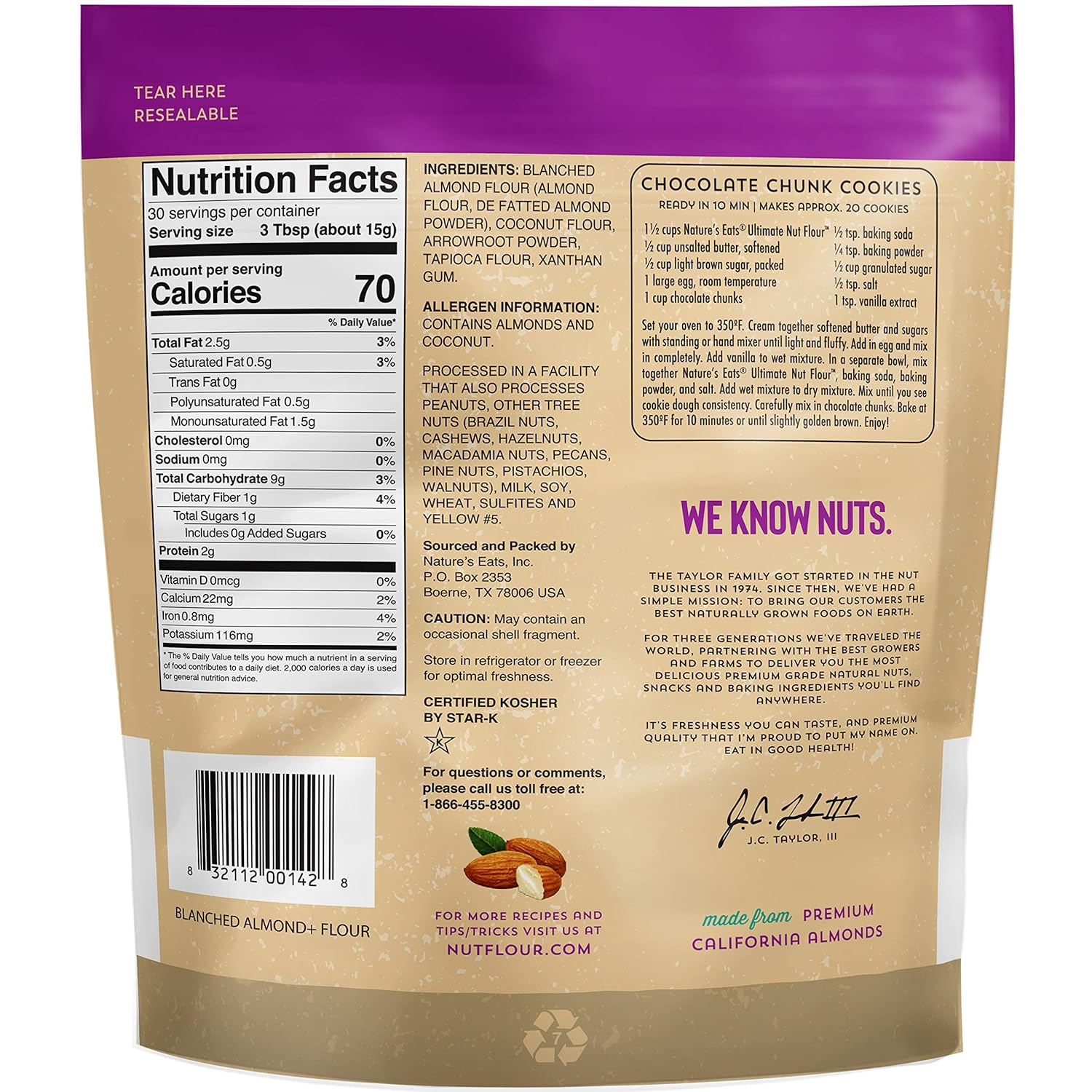 Nature's Eats Almond Nut Flour, Gluten-Free, 16 Ounce, 1:1 Cup Replacement for All-Purpose Flour