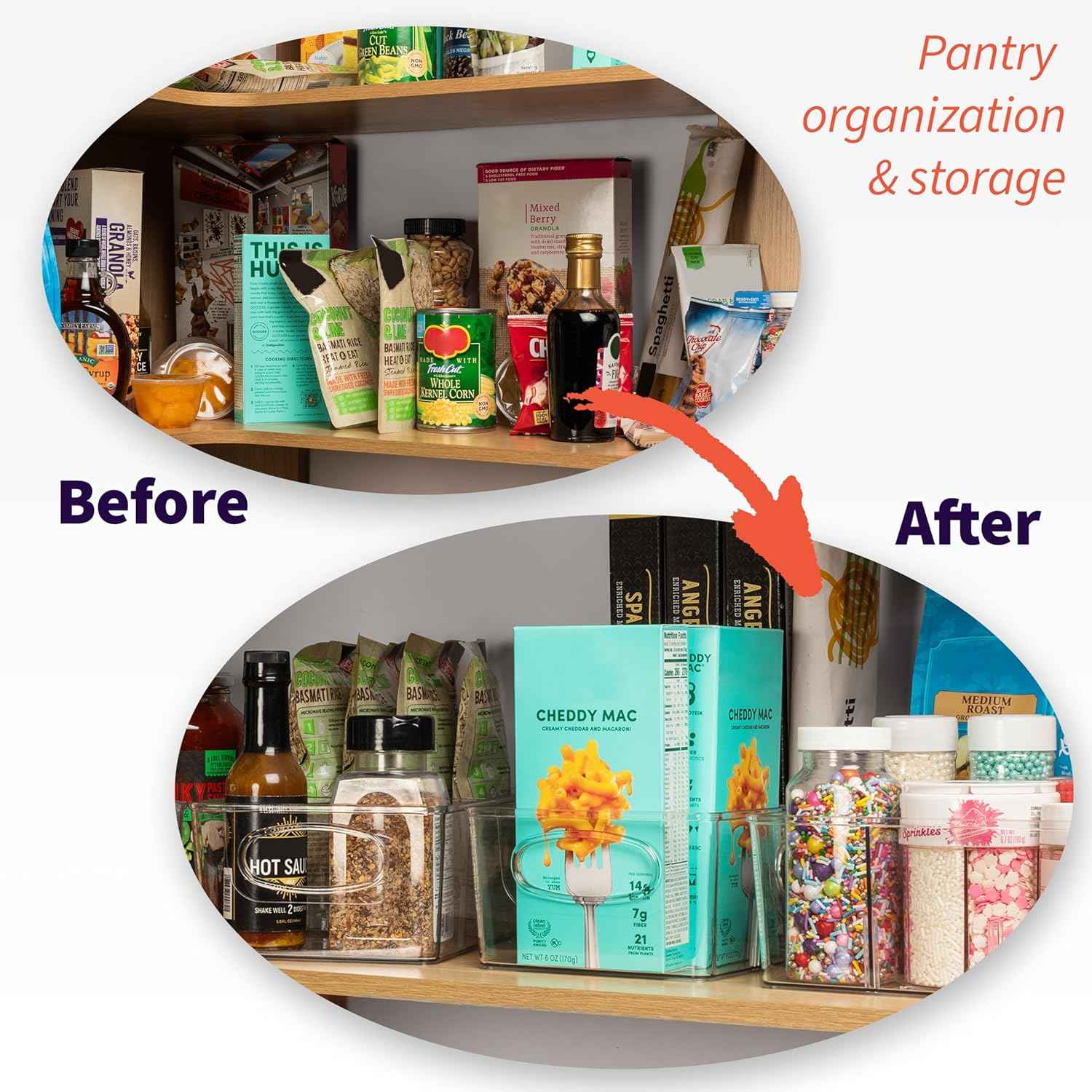ClearSpace Plastic Pantry Organization and Storage Bins with Removable Dividers – Perfect Kitchen Organization or Kitchen Storage – Refrigerator Organizer Bins, Cabinet Organizers (2 Pack)