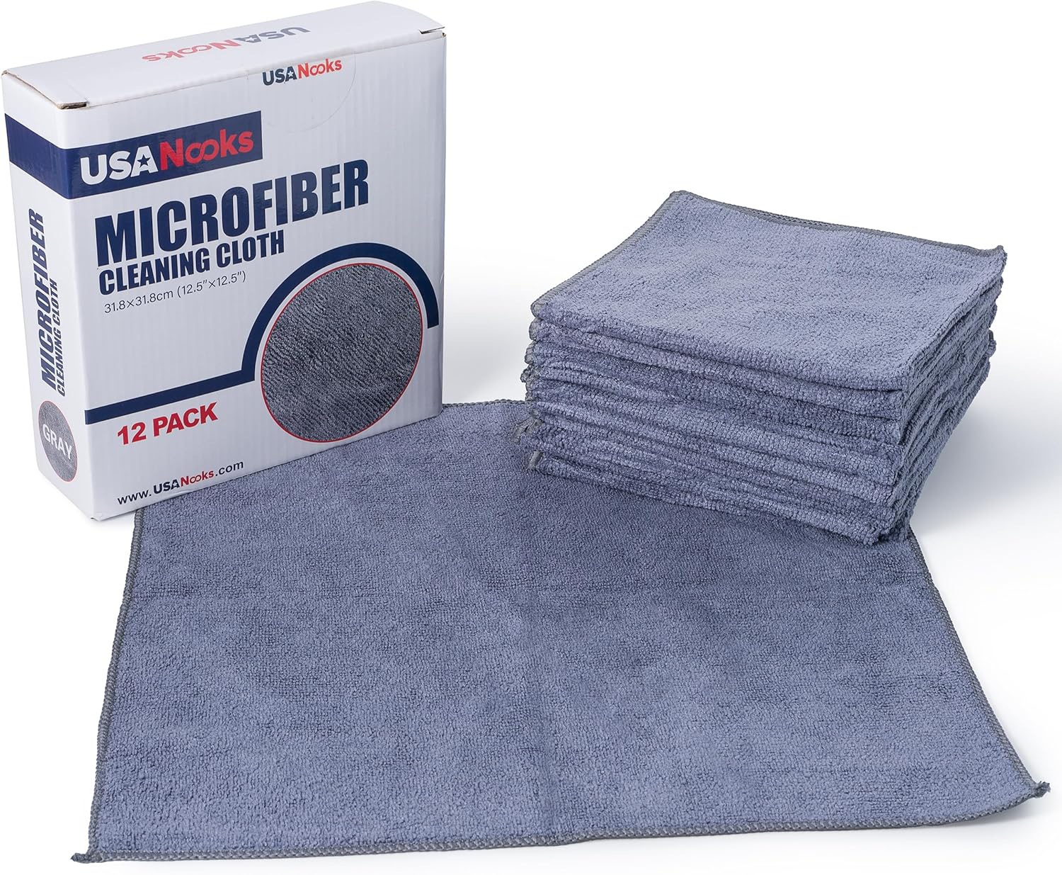 usanooks microfiber cleaning cloth grey 12 pack 12.5x12.5 inches high performance ultra absorbent