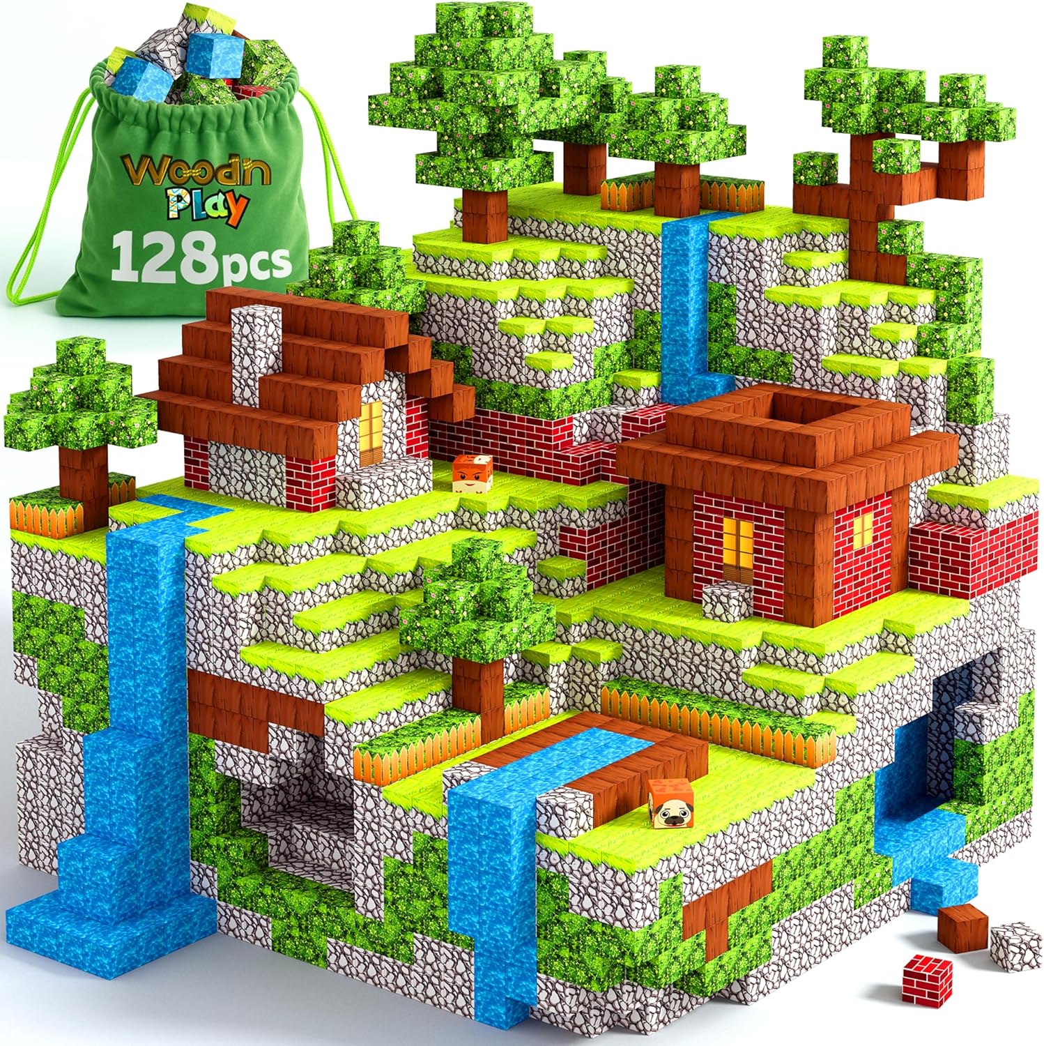 Magnetic Blocks Cubes 128PCS - STEM Cube Building Blocks & Magnet Tiles, Fidget, Montessori for Kids Ages 3-5 & 5-7 & 8-12, Magnetic Kit Cubes, Construction Magnet Toys Blocks Birthday Gifts