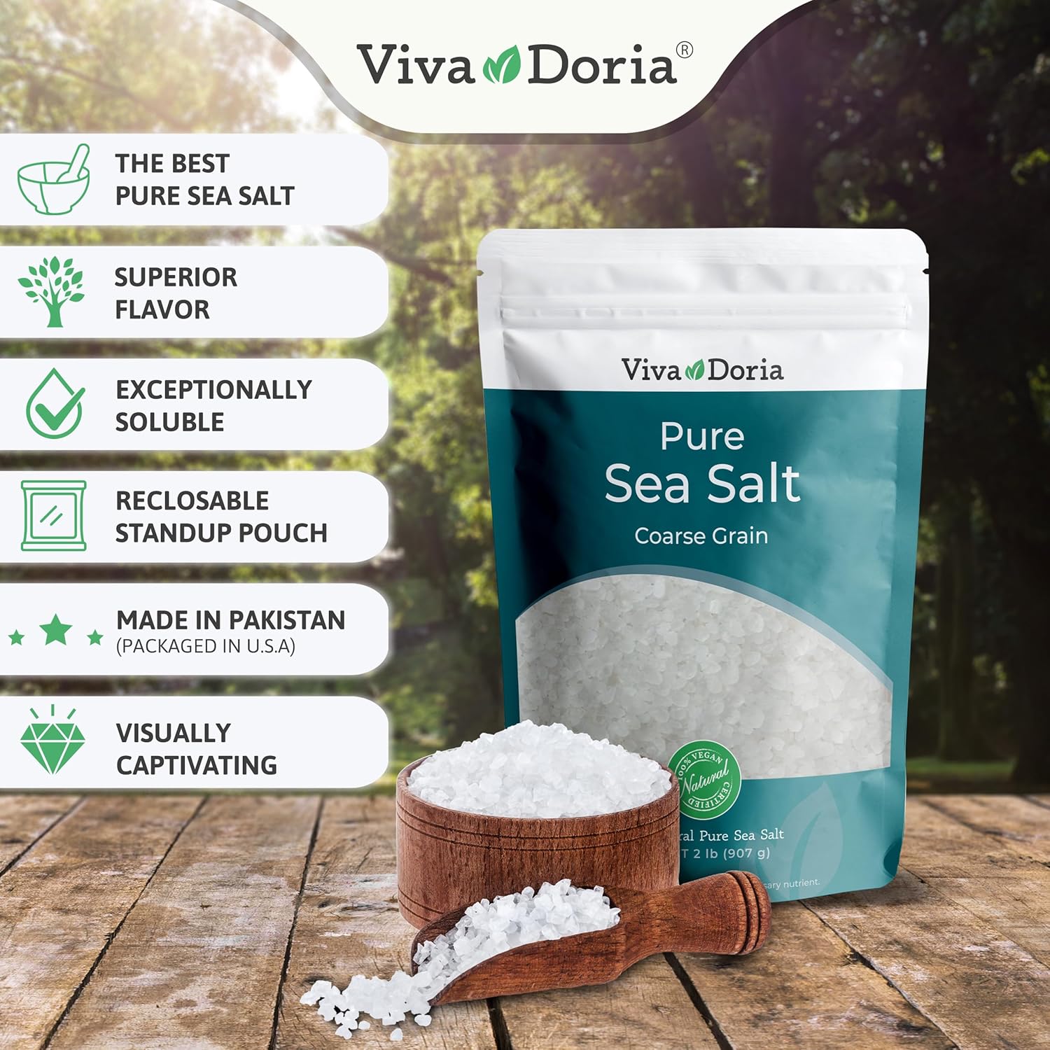 Viva Doria pure sea salt coarse grain 2 lb ideal for salt grinders