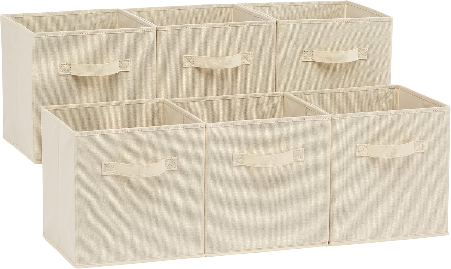 Collapsible Fabric Storage Cubes with Handles, Beige, 10.5 x 10.5 x 11-inch, Pack of 6 for Easy Organization