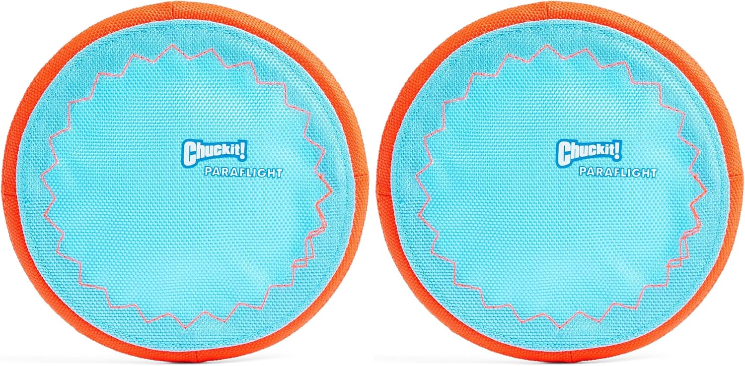 chuckit paraflight flying disc dog toy - water floating flyer - durable nylon with soft rubber edges - medium and large dogs - size large