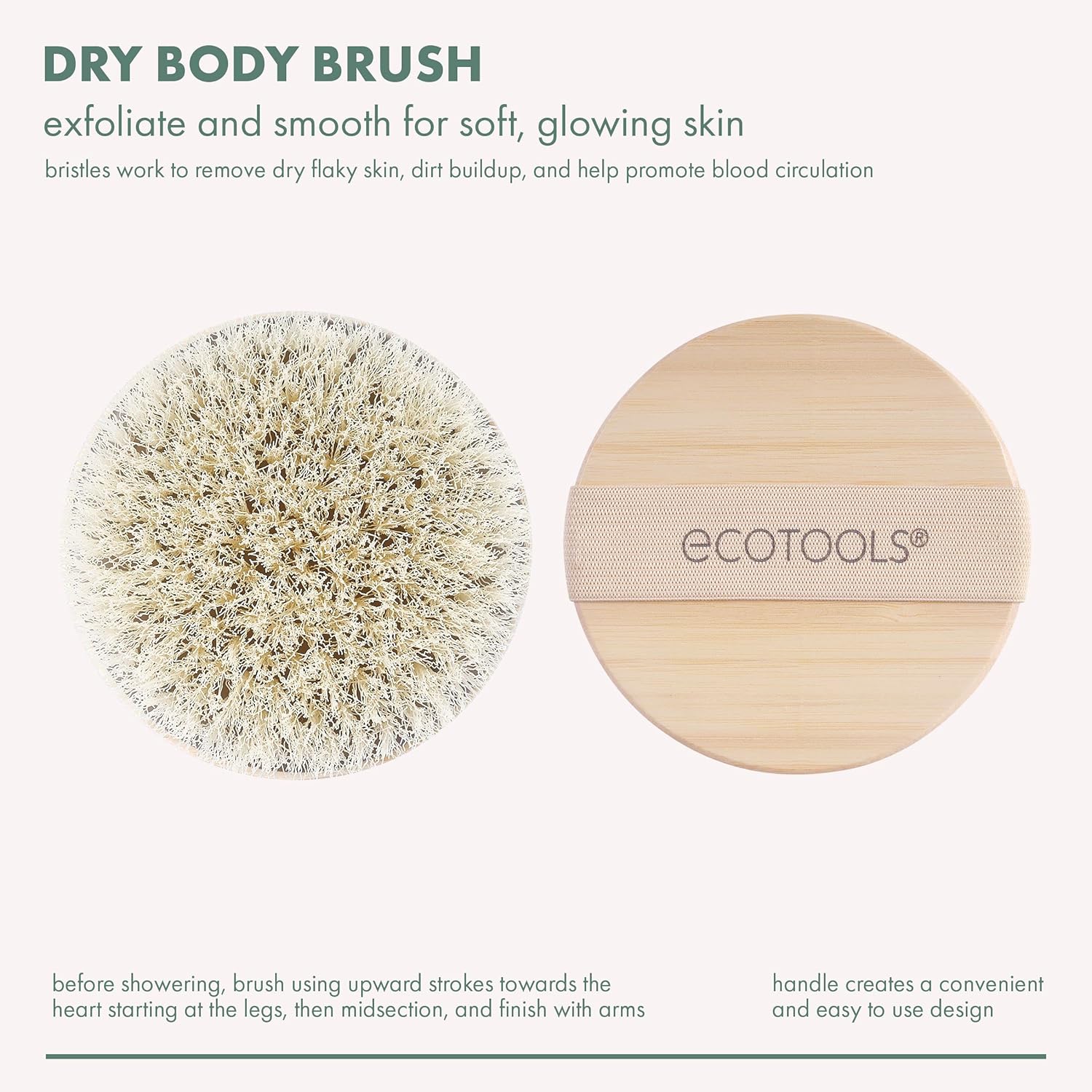 EcoTools cruelty-free dry body brush with synthetic bristles and bamboo handle, perfect for exfoliating and smoothing skin