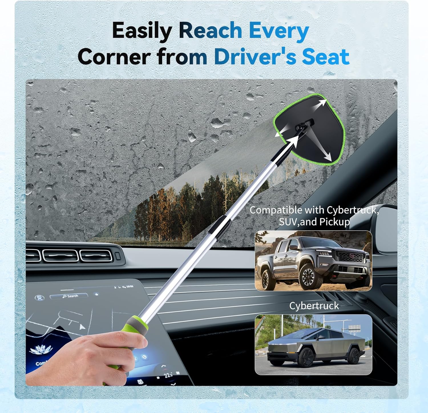 xin dell extendable windshield cleaner for car with pivot head and reusable microfiber pads