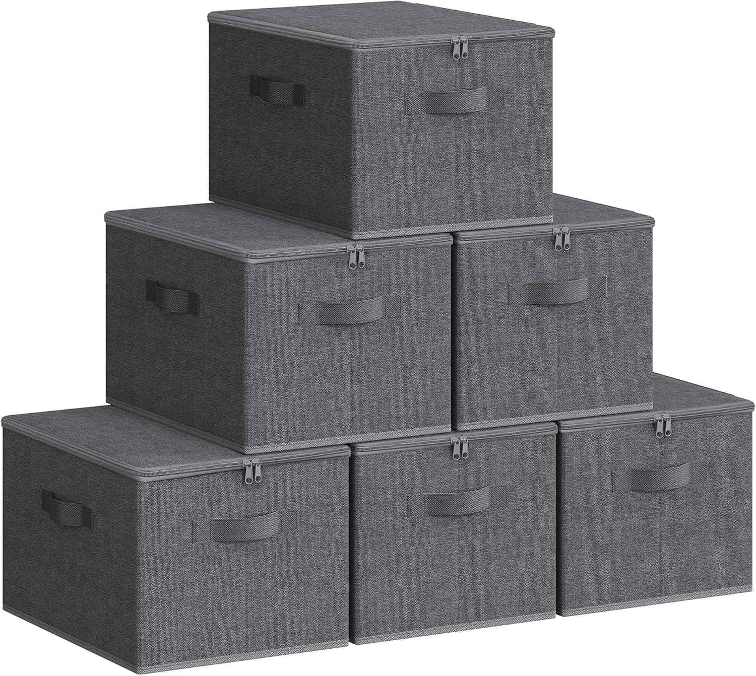 SONGMICS Foldable Storage Organizer Boxes, Set of 3 Storage Basket Bins with Lids, Handles, Clothes Organizer, 15.7 x 11.8 x 9.8 Inches, Non-Woven Fabric, Summer Sand URZB003K01