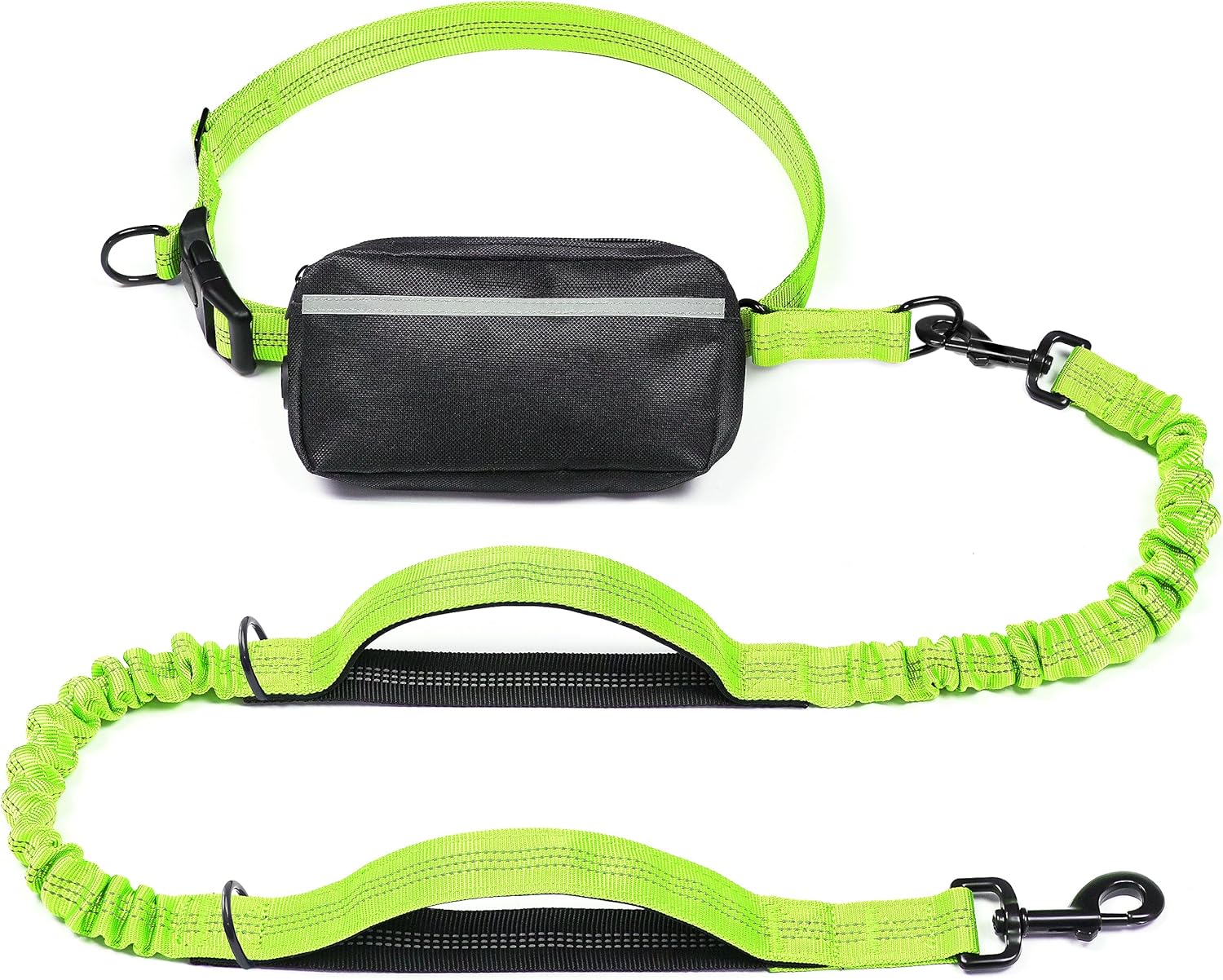 iYoShop hands-free dog leash with zipper pouch and dual padded handles for medium and large dogs (large, 25-120 lbs, black)