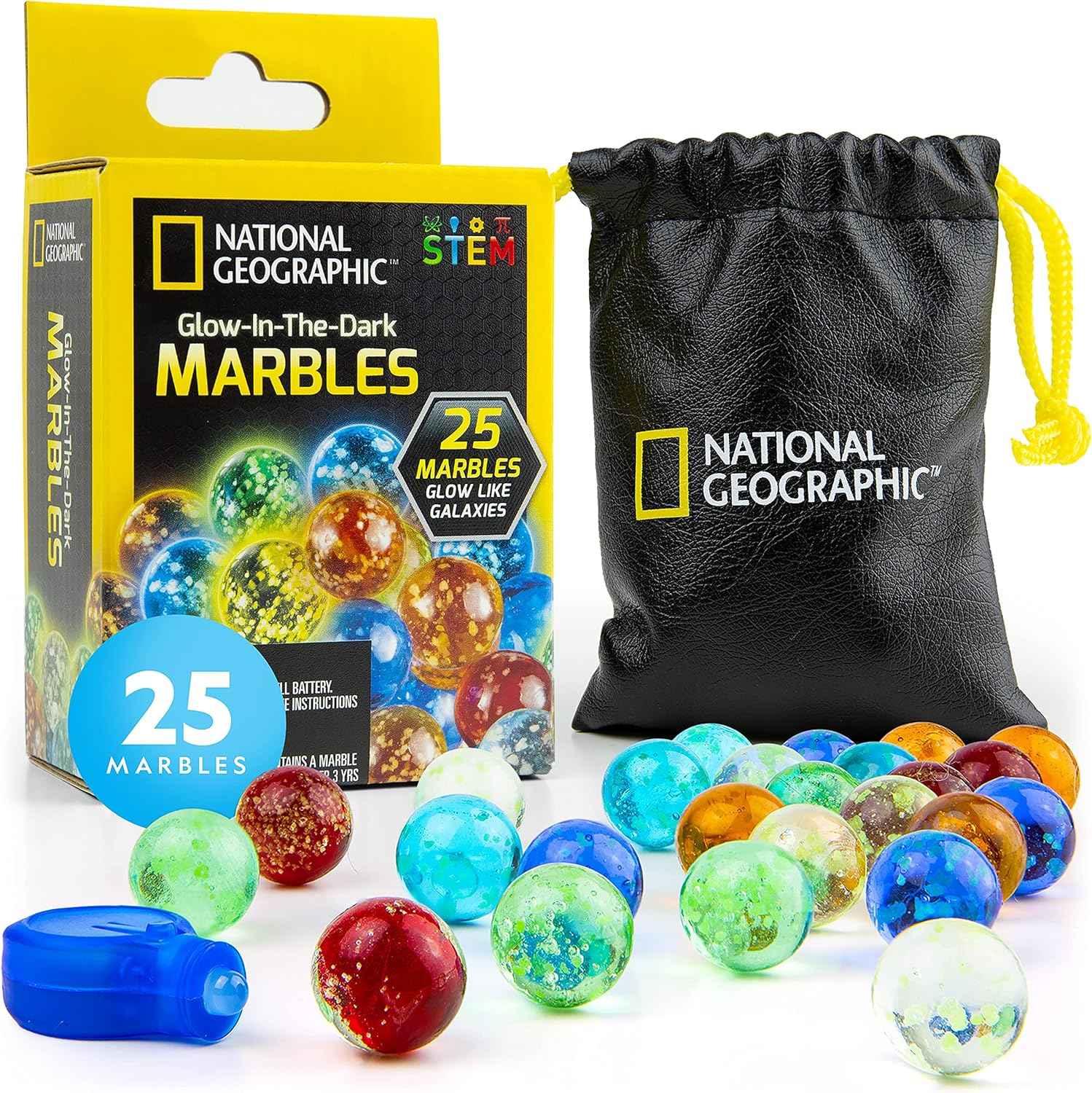 NATIONAL GEOGRAPHIC Glowing Marble Run – Construction Set with 15 Glow in The Dark Glass Marbles & Storage Bag, STEM Gifts for Boys and Girls, Building Project Toy (Amazon Exclusive)