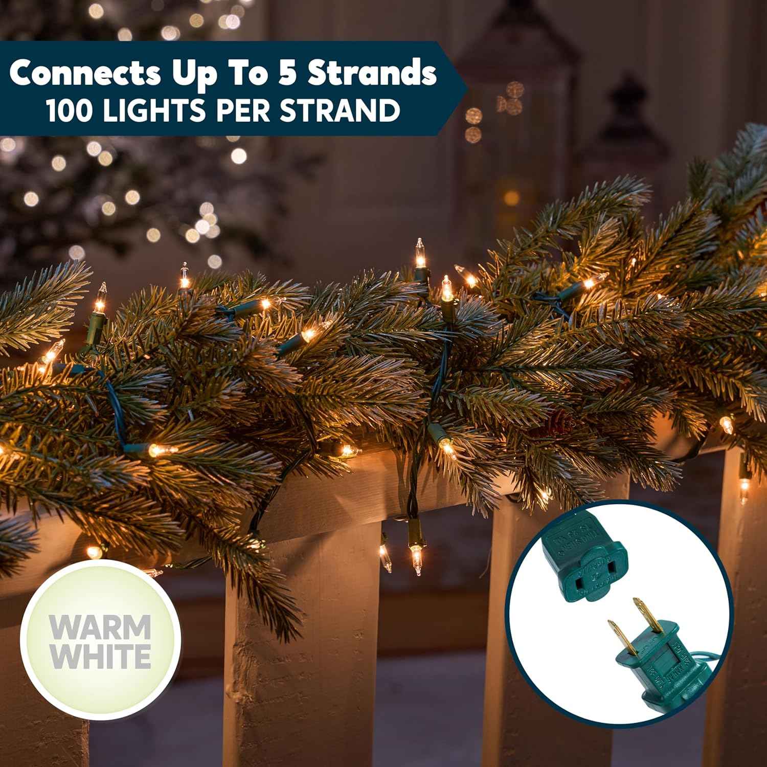 Joiedomi Clear Christmas String Lights Indoor,100 Count Mini Warm White Fairy Light,19.4 FT Lighting Decor for Patio Dorm Classroom Bedroom Holiday Wedding Party Garland Birthday Festival,Green Wire
