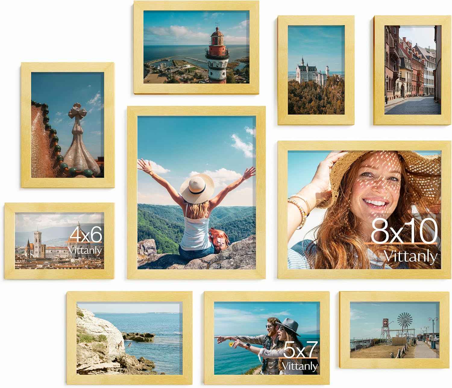 Vittanly 10 Pack Picture Frames Collage Wall Decor, Gallery Wall Frame Set for Wall or Tabletop Display, Engineered Wood and Shatter-resistant Plexiglass, Multi Sizes with 8x10, 5x7, 4x6 Frames, Black