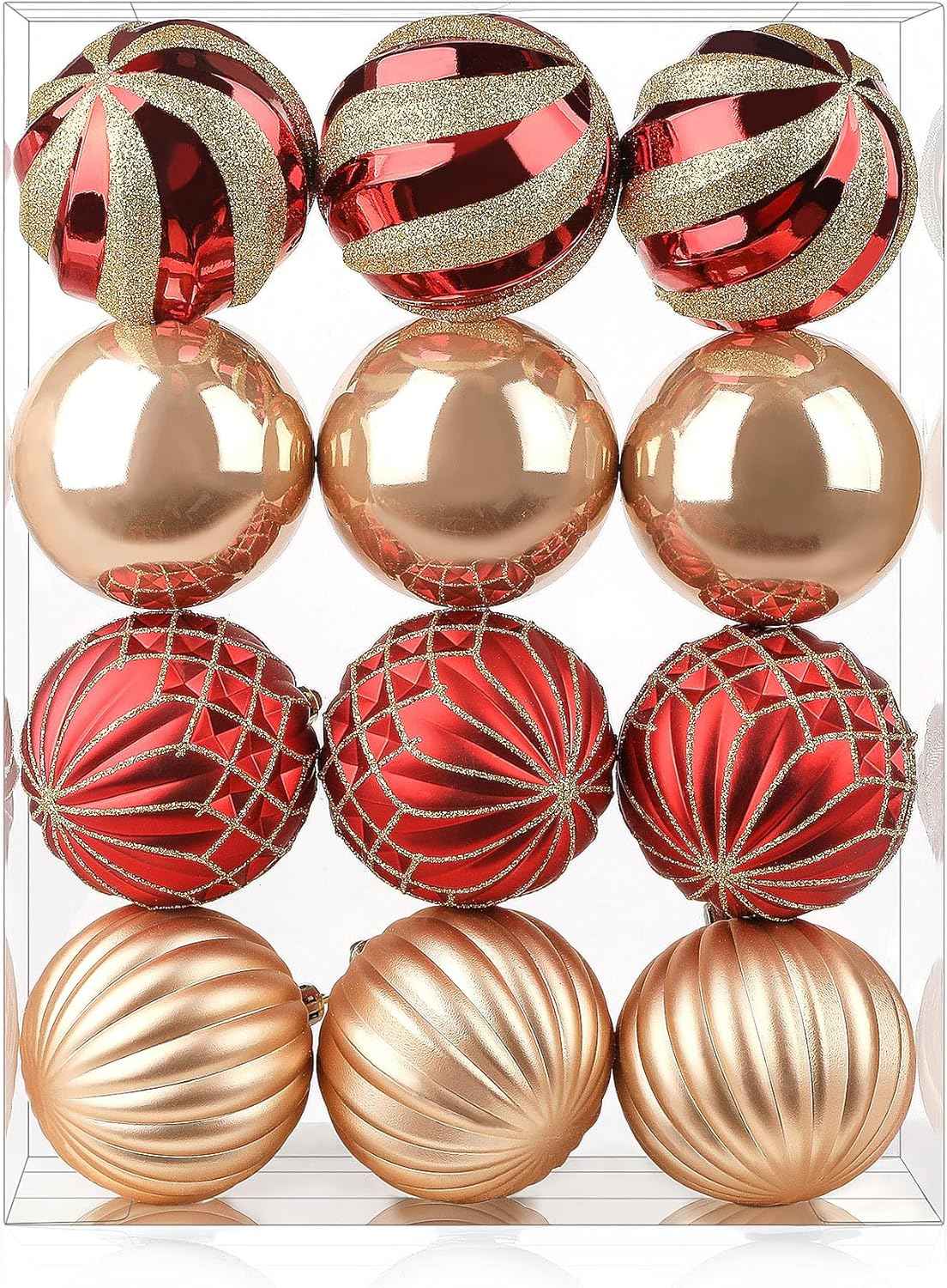 SHareconn 30ct 2.36 Inch Christmas Tree Balls Ornaments, Colored Shatterproof Plastic Decorative Baubles Decorations for Xmas Tree Decor Holiday Party Wedding Decoration (Red & Gold, 60mm)
