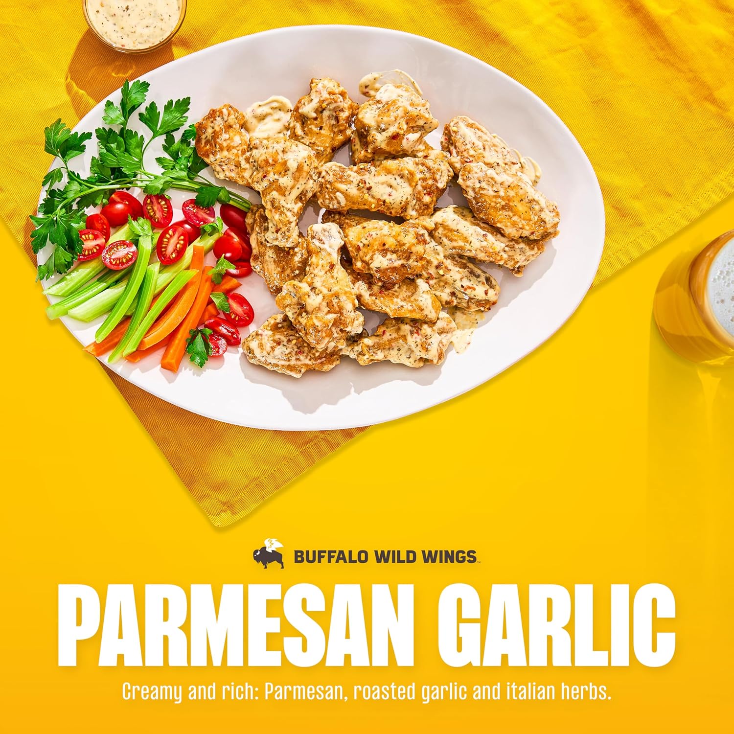 Buffalo Wild Wings Parmesan Garlic Sauce, 12 fl oz, Italian Herbs, Parmesan Cheese, Garlic, Dipping Sauce, Marinade, Topping, Seasoning