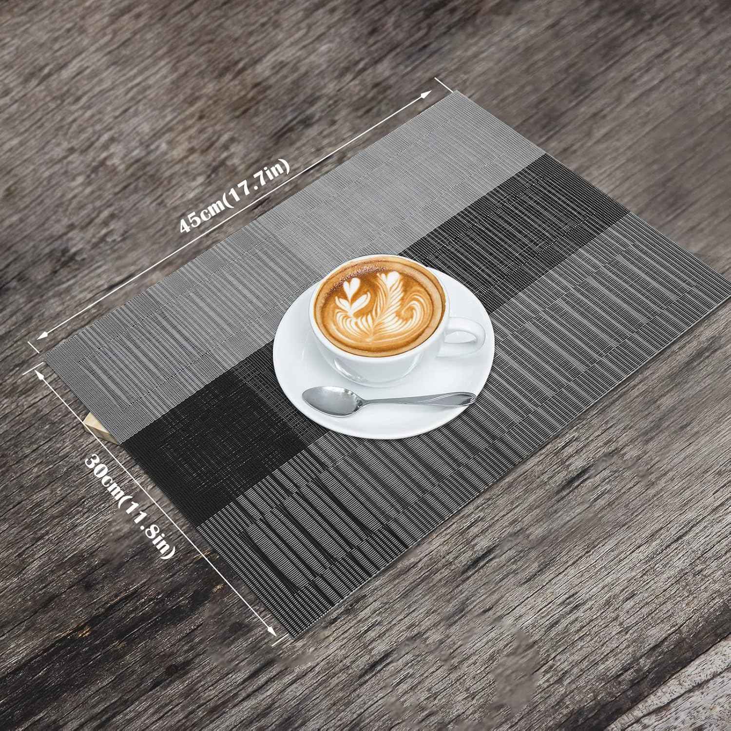 HeloHo Black Placemats Set of 4 Heat-Resistant Washable Place Mats Non-Slip Vinyl Woven Table Mats Wipeable Placemat for Kitchen Dining Table Decoration Indoor Outdoor