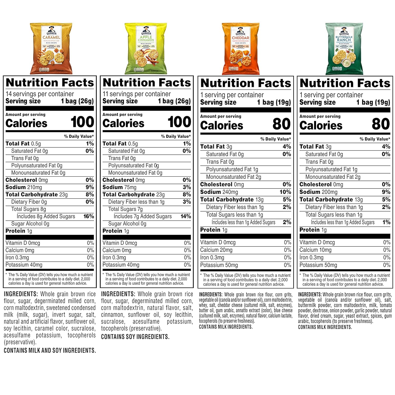 Quaker gluten-free rice crisps, 4 flavor mix, single serve, 30 count