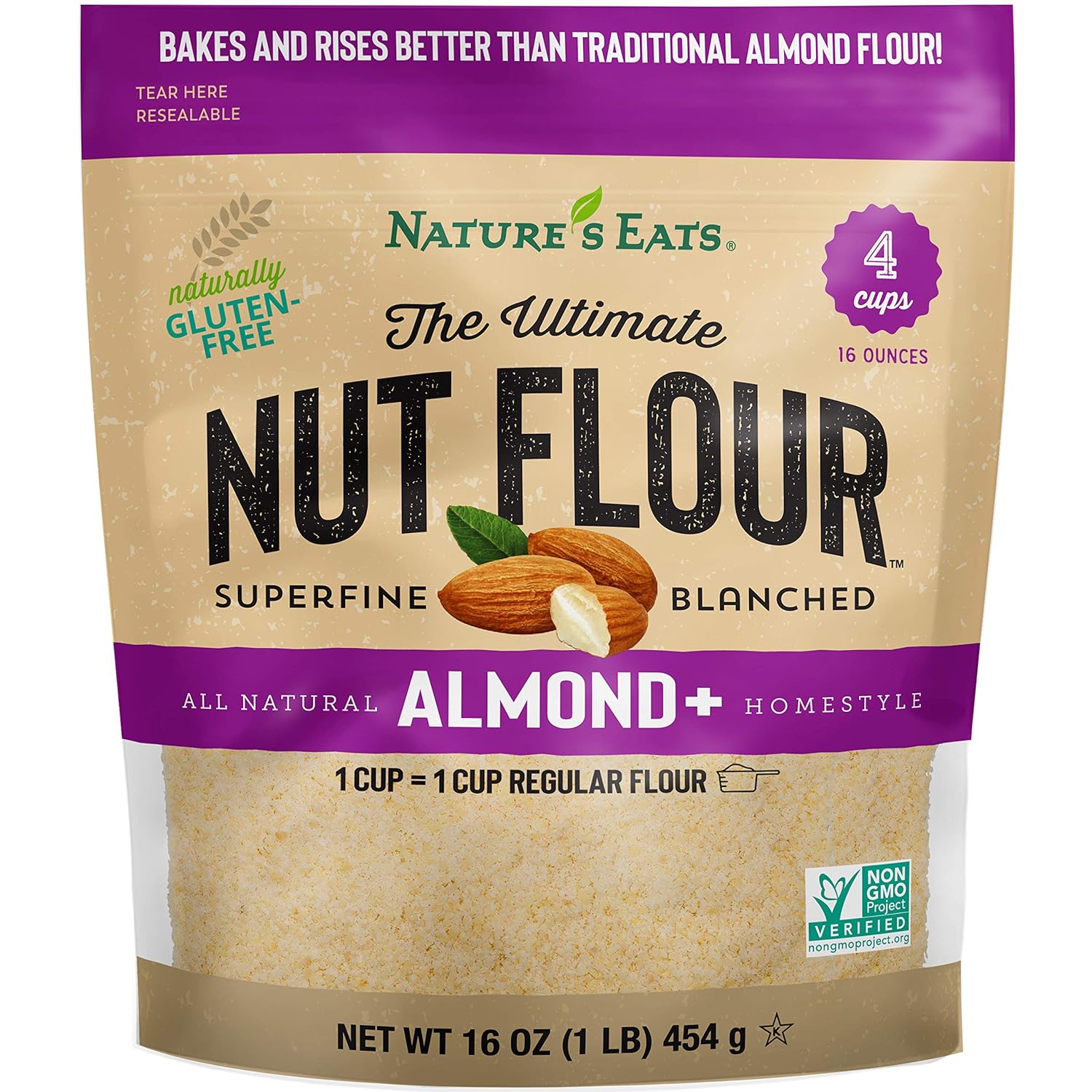 Nature's Eats Almond Nut Flour, Gluten-Free, 16 Ounce, 1:1 Cup Replacement for All-Purpose Flour