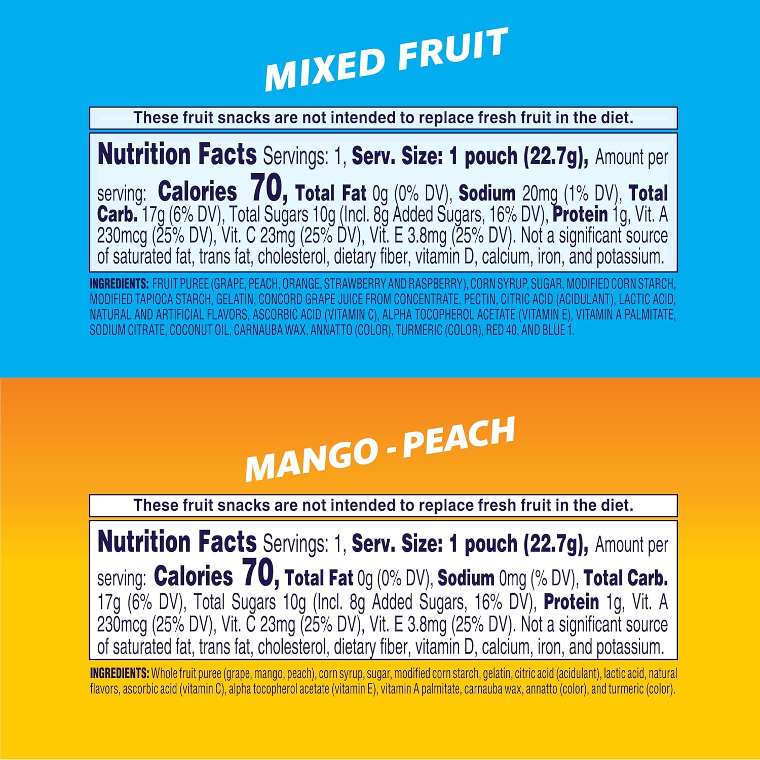Welch's Gluten Free Mixed Fruit & Mango Peach Snack Packs, 60 x 0.8oz, Stocking Stuffers