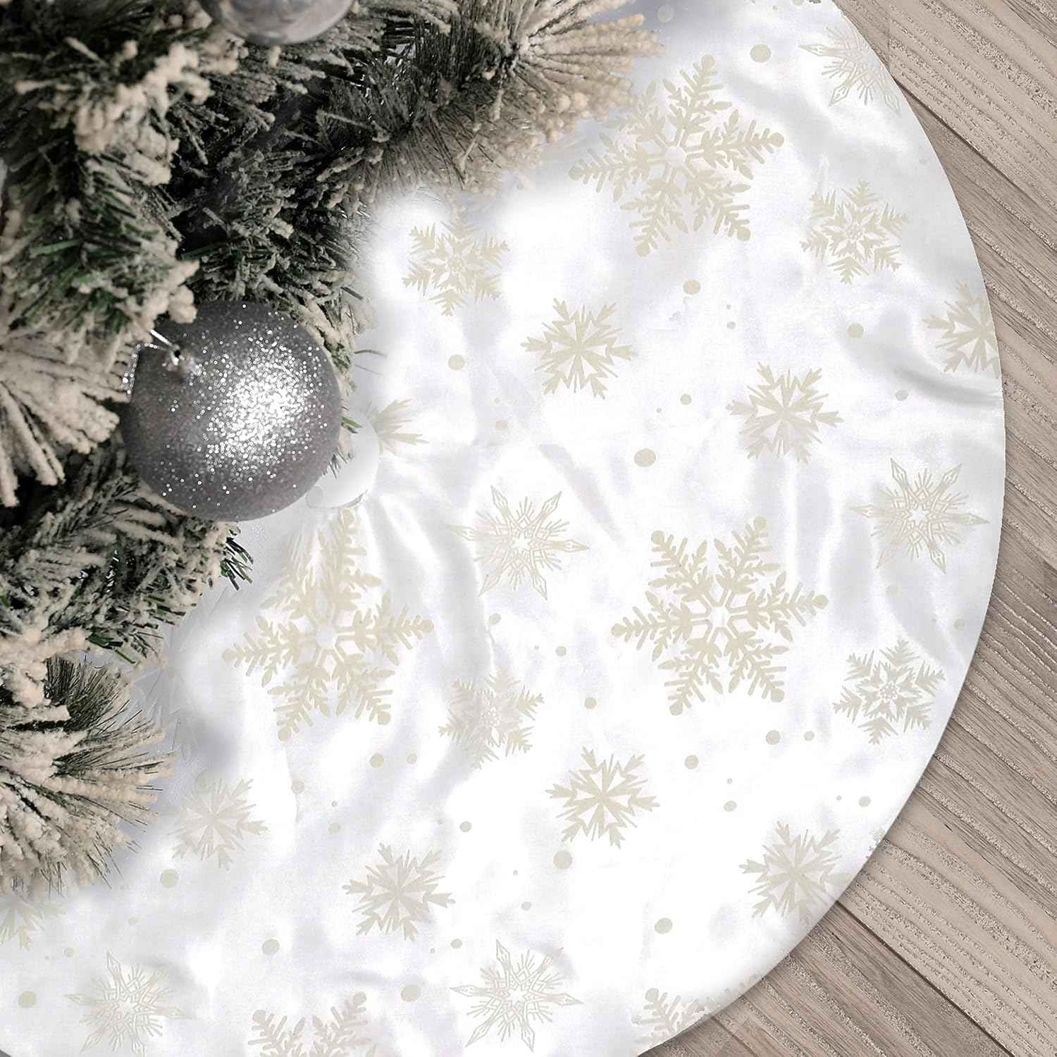 Flash World 48 Inch Large Christmas Tree Skirt Xmas Soft Cover Mat Decor Snowflake Collar Farmhouse Tree Skirt for Holiday Ornaments Party Home Indoor Decorations (Red, 48INCH)