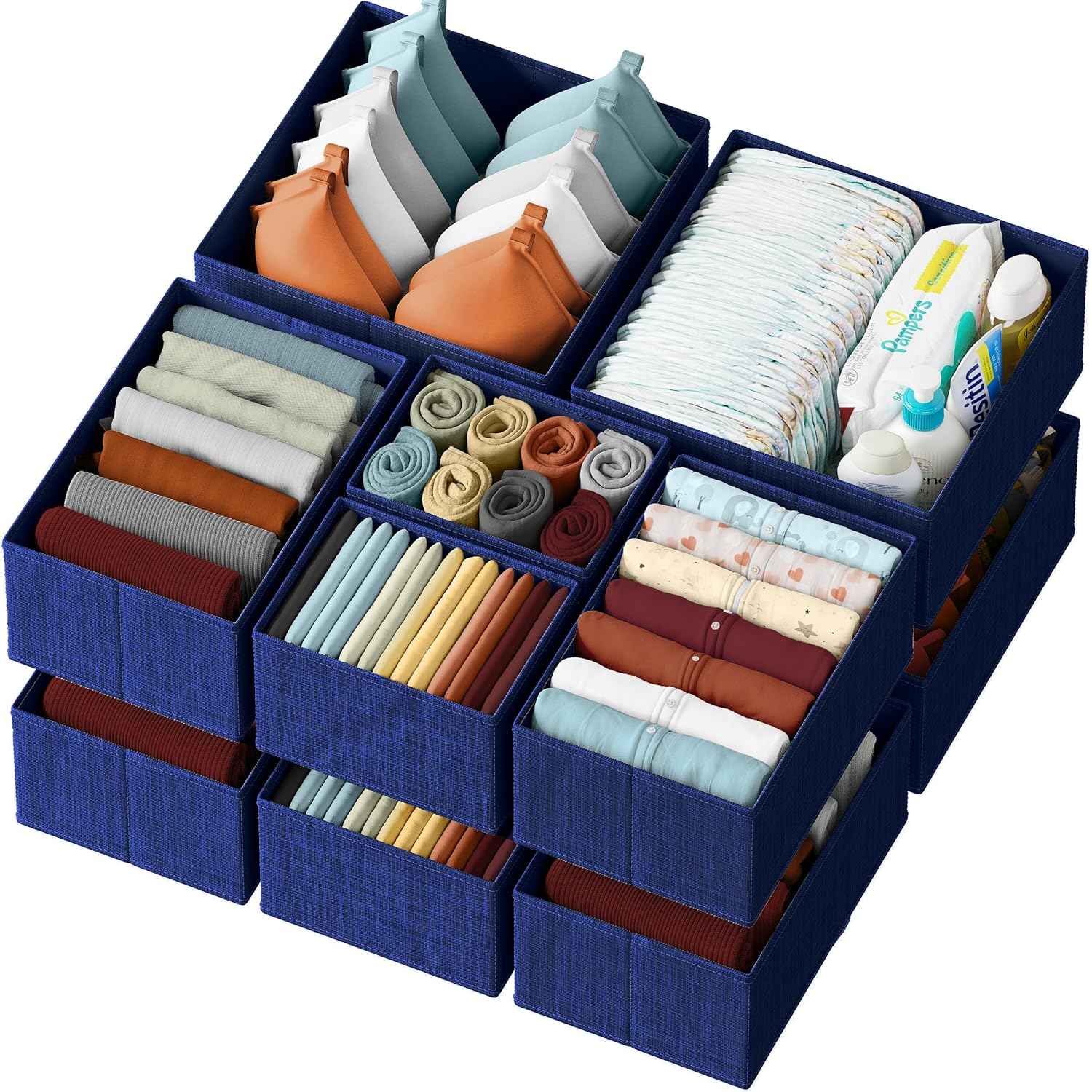 Drawer Organizer Clothes Set of 12 White-Grey - Dresser Organizer For Nursery, Bedroom, Closet - Perfect Baby Clothes Organizer and Storage & General Nursery Organization or Dresser Drawer Organizers