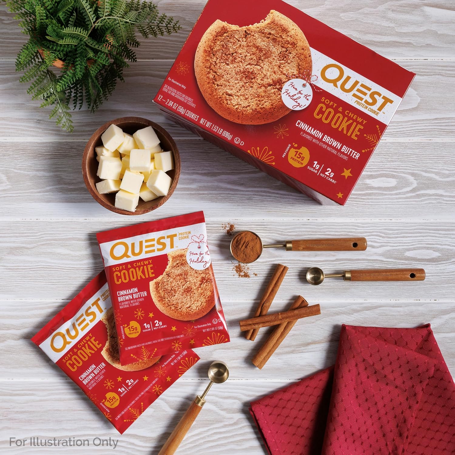 Quest Nutrition Cinnamon Brown Butter Protein Cookies, 15g Protein, 1g Sugar, 2g Net Carbs, Keto Friendly, 12 Count