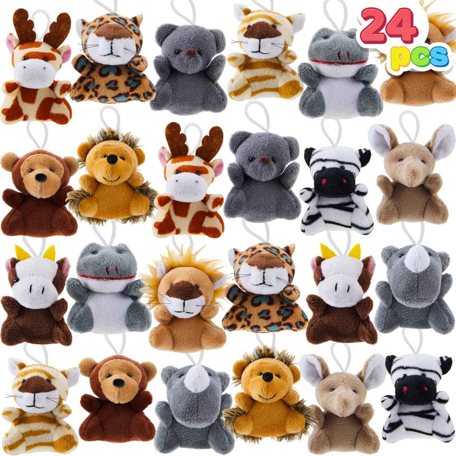 JOYIN 24 Pack Mini Animal Plush Toy Assortment (24 Units 3" Each), Animals Keychain Decoration for Kids, Small Stuffed Animal Bulk for Kids, Carnival Prizes, School Gifts, Valentines Goodie Bags