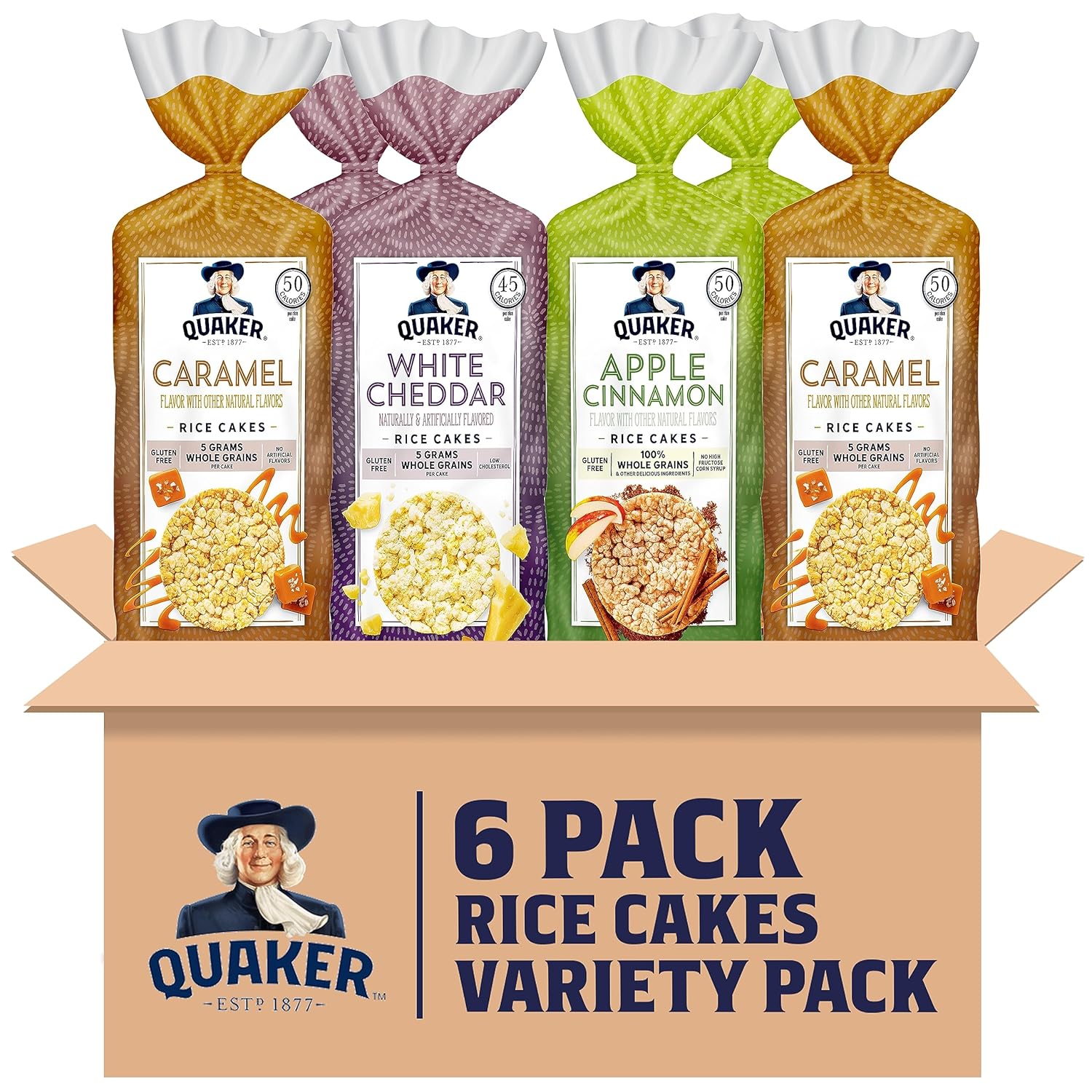 Quaker gluten free large rice cakes 3 flavor variety pack 6 count