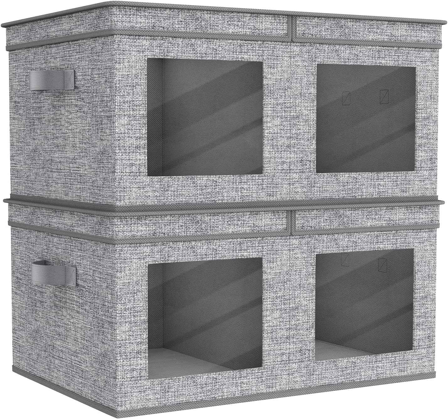 Univivi Fabric Foldable Storage Boxes [4-Pack] Large Collapsible Stackable Storage Bins with Lids, Closet Organizers and Storage Cube Basket for Home, Office, Bedroom (Gray, 17“ x 12” x 12")