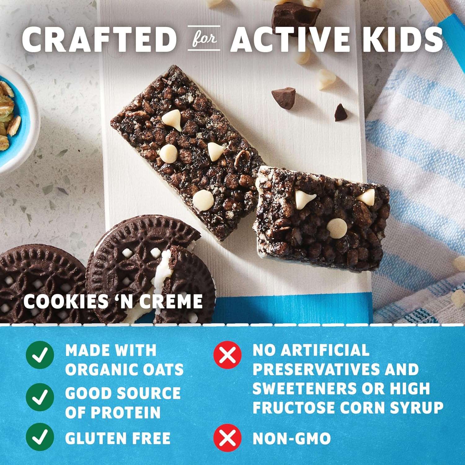 Zbar Protein Cookies 'N Creme Crispy Snack Bars, 15-pack, made with organic oats, non-GMO, 5g protein, gluten free