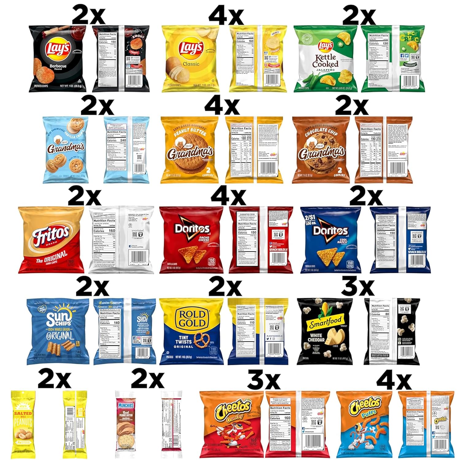 Frito-Lay 40-count snack variety pack, assorted chips, cookies, crackers, and nuts, perfect for snacking and care packages