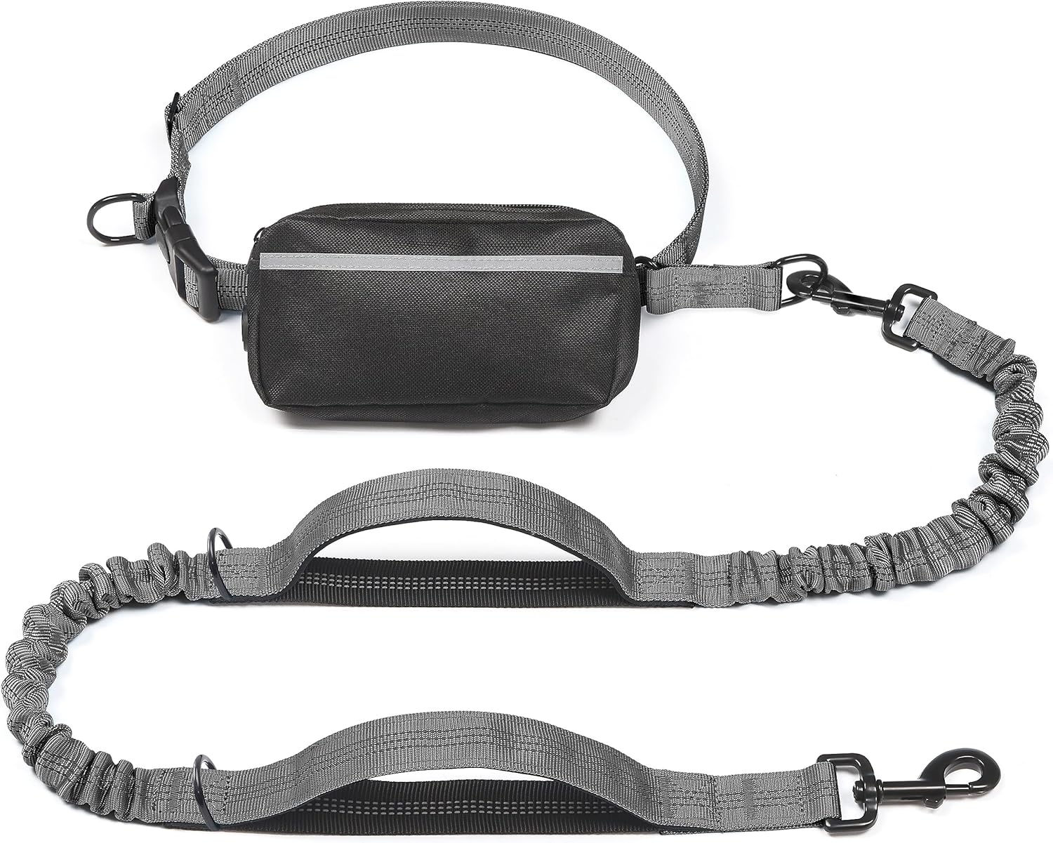 iYoShop hands-free dog leash with zipper pouch and dual padded handles for medium and large dogs (large, 25-120 lbs, black)