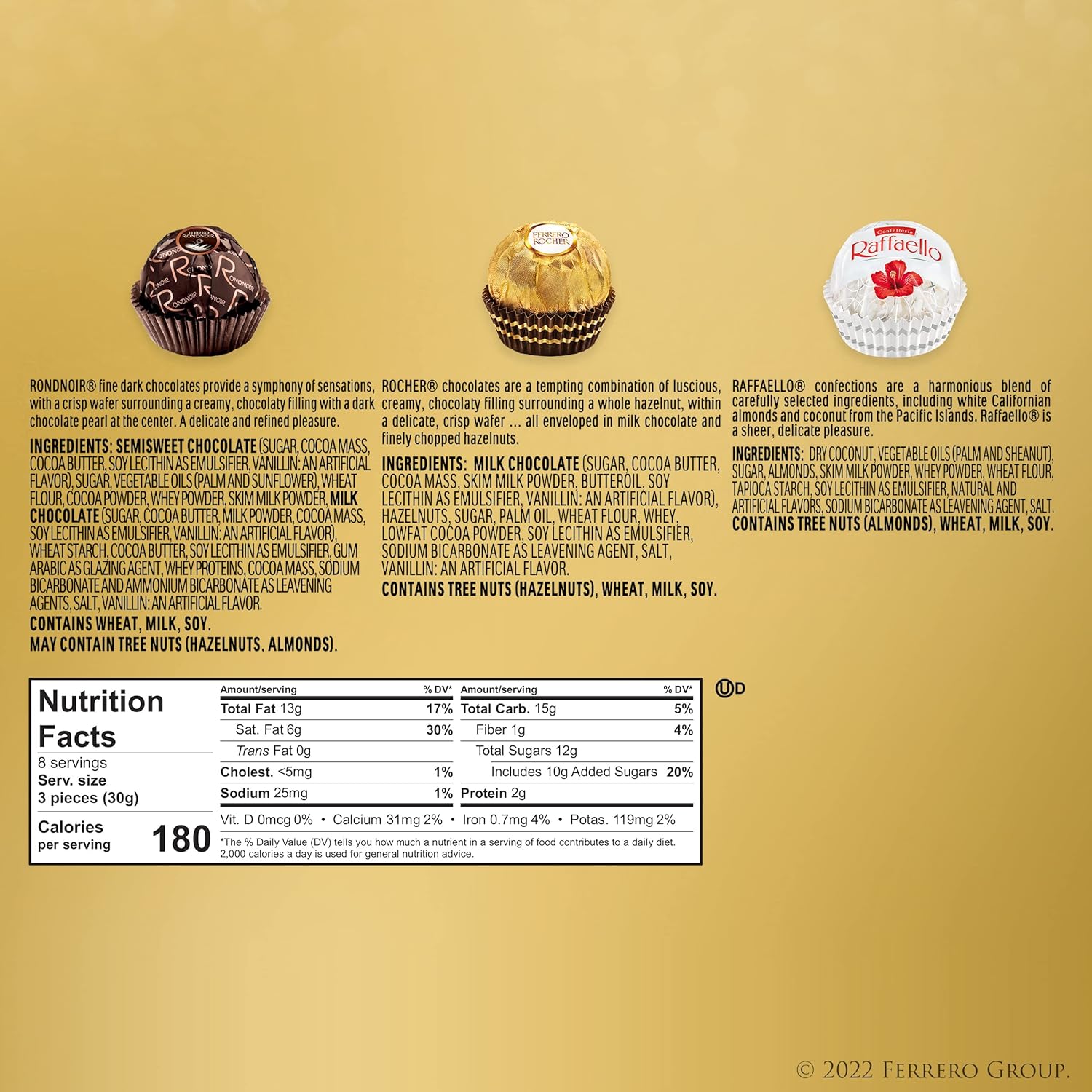 Ferrero Collection gourmet gift box, 24 assorted confections with hazelnut, dark chocolate and coconut, 9.1 oz