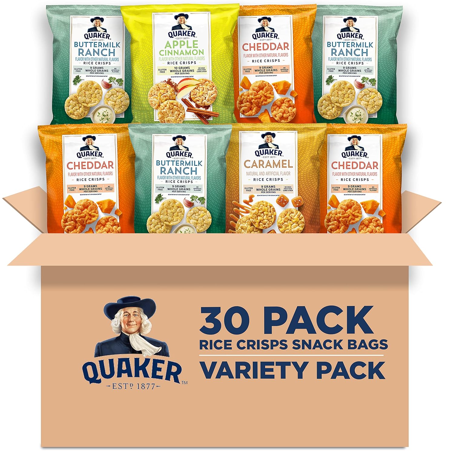 Quaker gluten-free rice crisps, 4 flavor mix, single serve, 30 count