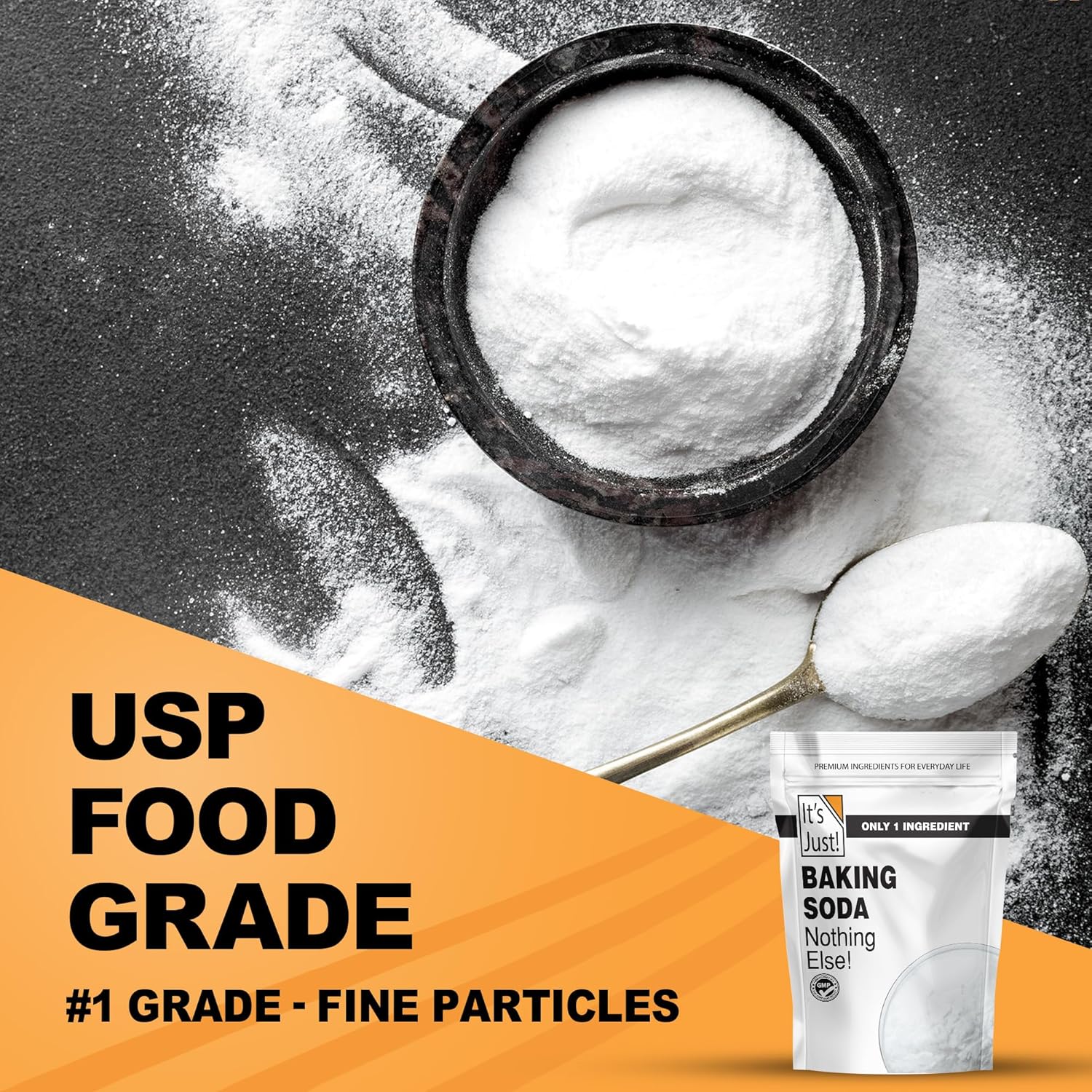 It's Just Pure Sodium Bicarbonate Baking Soda, 100% Food Grade, Non-GMO, Made in USA, 1.25 Pound