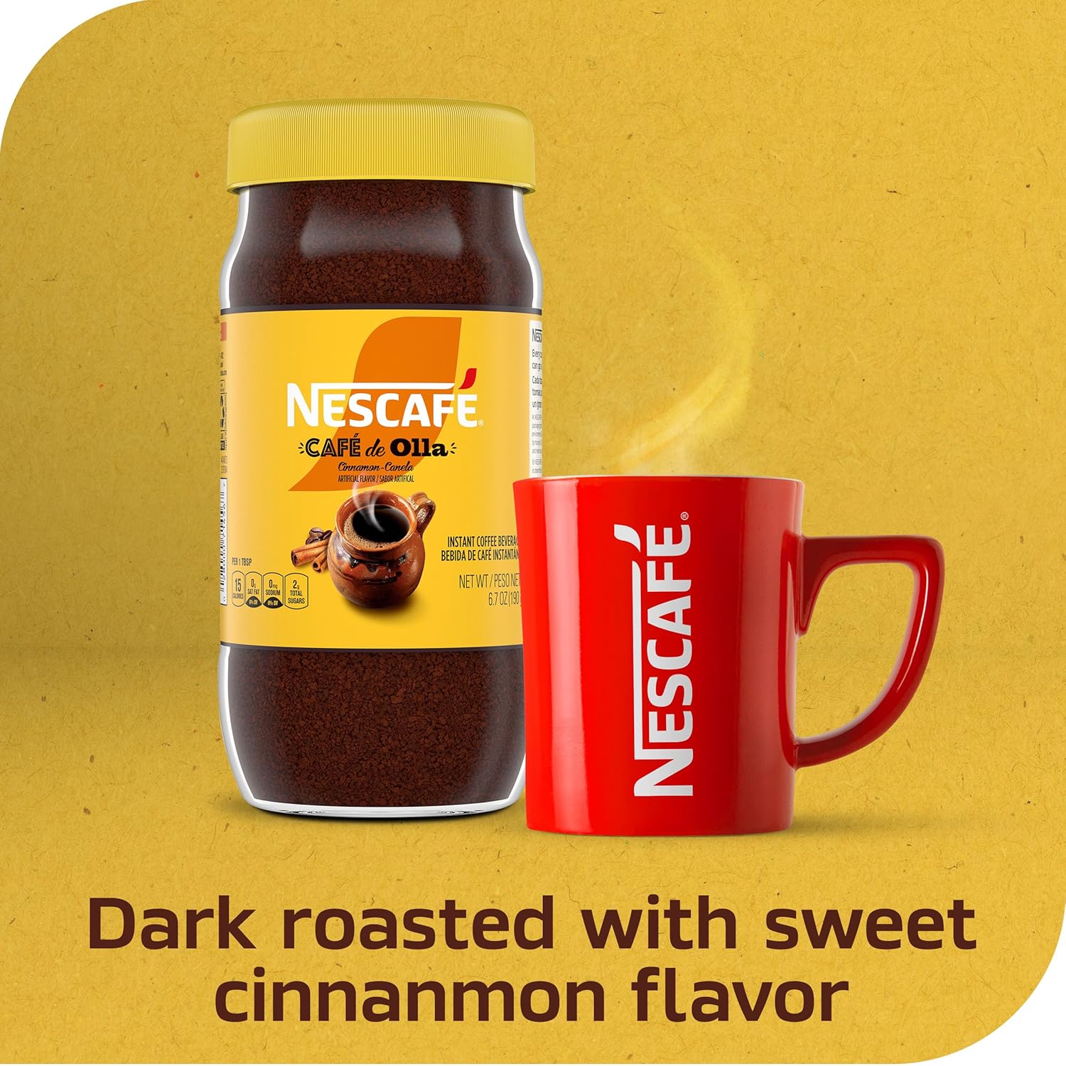 NESCAFÉ Café de Olla, Cinnamon Flavored Instant Coffee, 1 Jar, 6.7 Oz, 38 Cups, Dark-Roasted, Premium Coffee